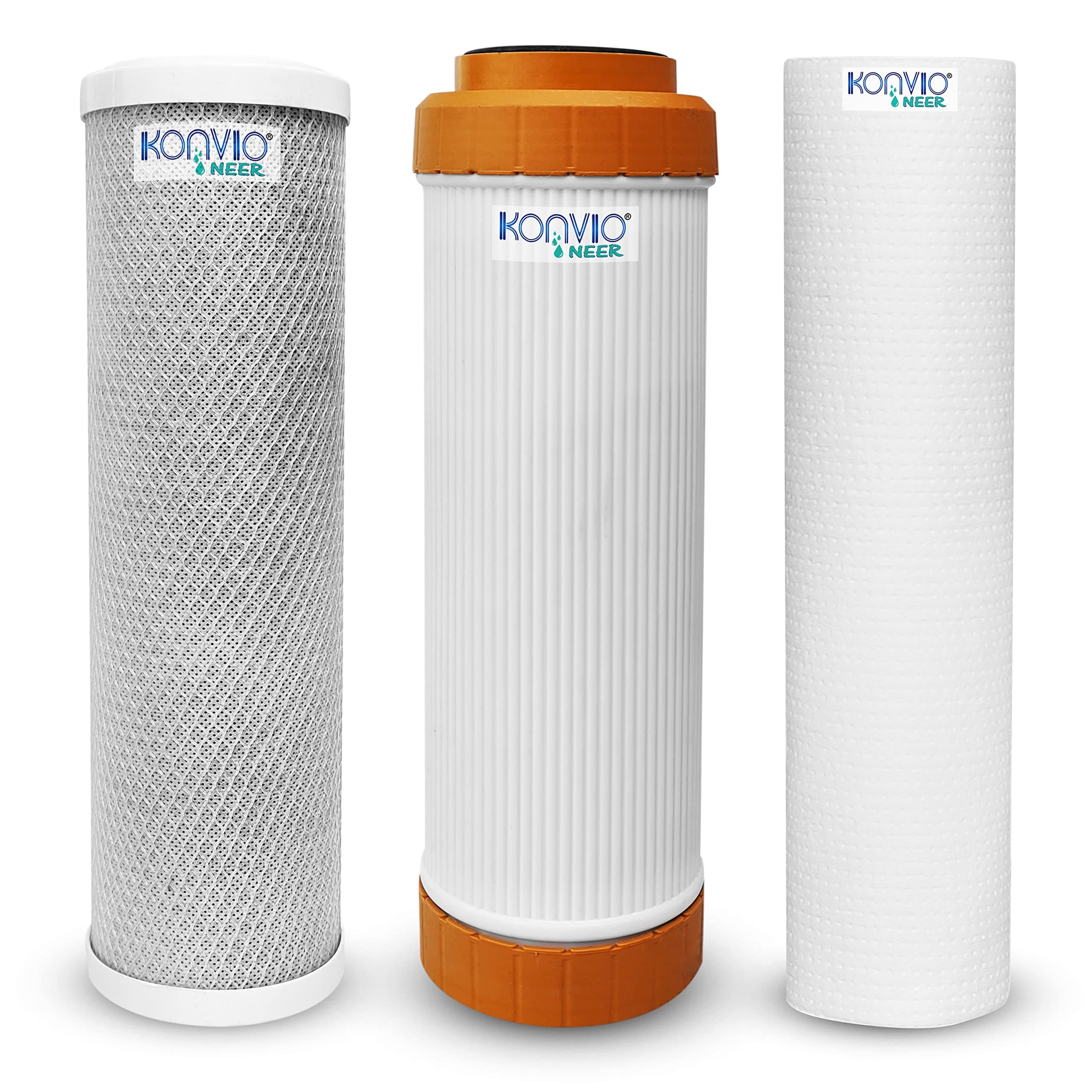 Konvio Neer Replacement Filters Includes CTO GAC Carbon Filter with 10 Inch PP Spun Set for Under Sink RO Water Purifier - 3 Pcs