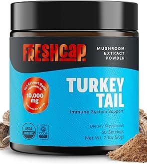 FreshCap Mushrooms Coffee Substitute Turkey Tail Mushroom Powder 10,000mg - Turkey Tail Supplement Mushroom Extract for Immune Support, Nootropic Supplement (60 Servings)