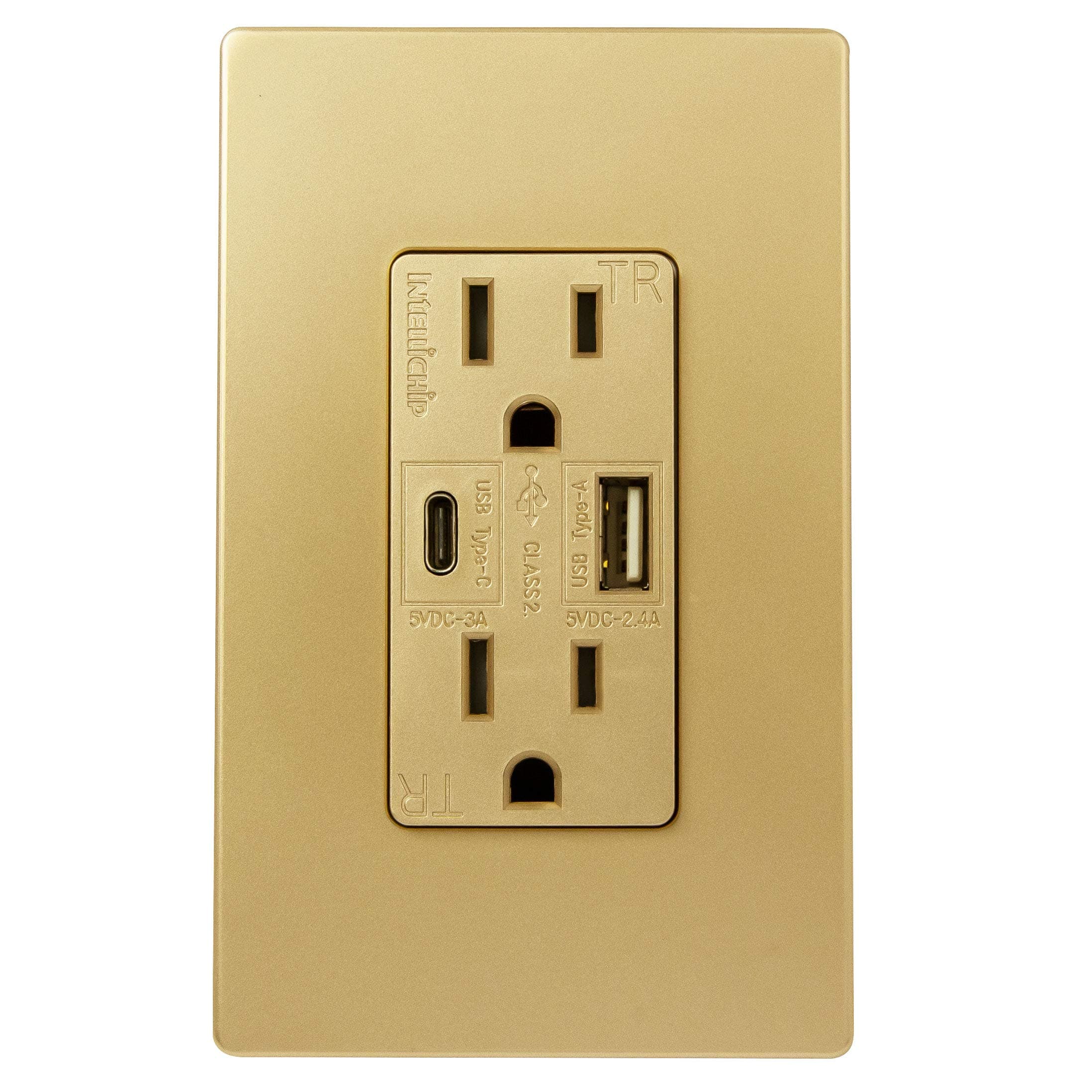 TOPGREENER 5.8A Ultra High Speed USB Type-C/A Wall Outlet, 15A TR Receptacles, Compatible with iPhone SE/11/XS/XR/X, Samsung Galaxy S20/S10/S9/S8/Note, LG, HTC & More, UL Listed, TU21558AC, Gold