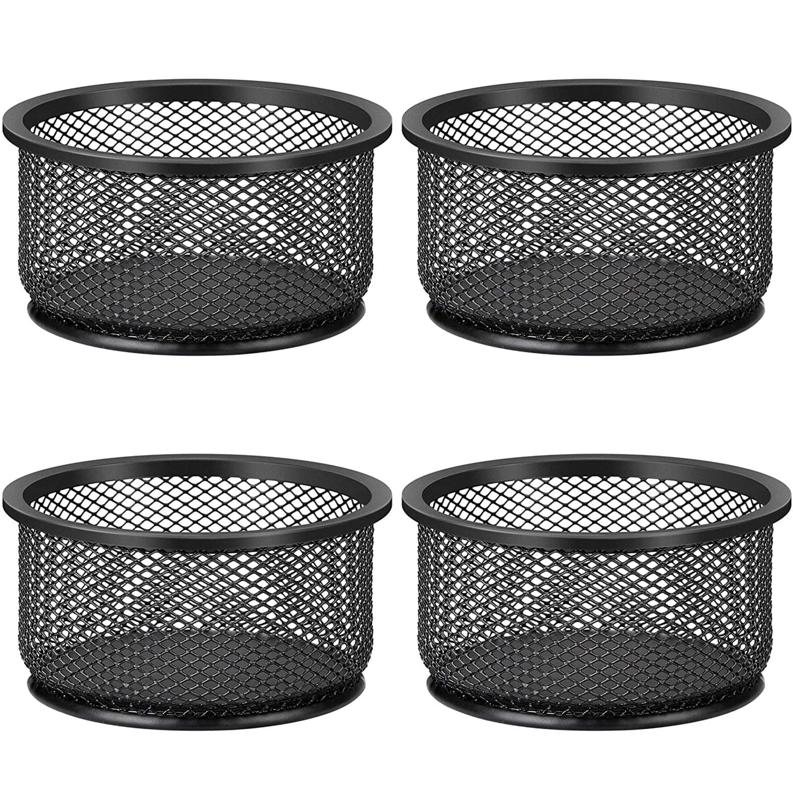 MaxGear Paper Clip Holder, Stackable PaperClip Organizer for Desk, 4 Pack Metal Mesh Paper Clip Holders with Non-Slip EVA Pad, Desk dispensers for Office Binder Box, Black