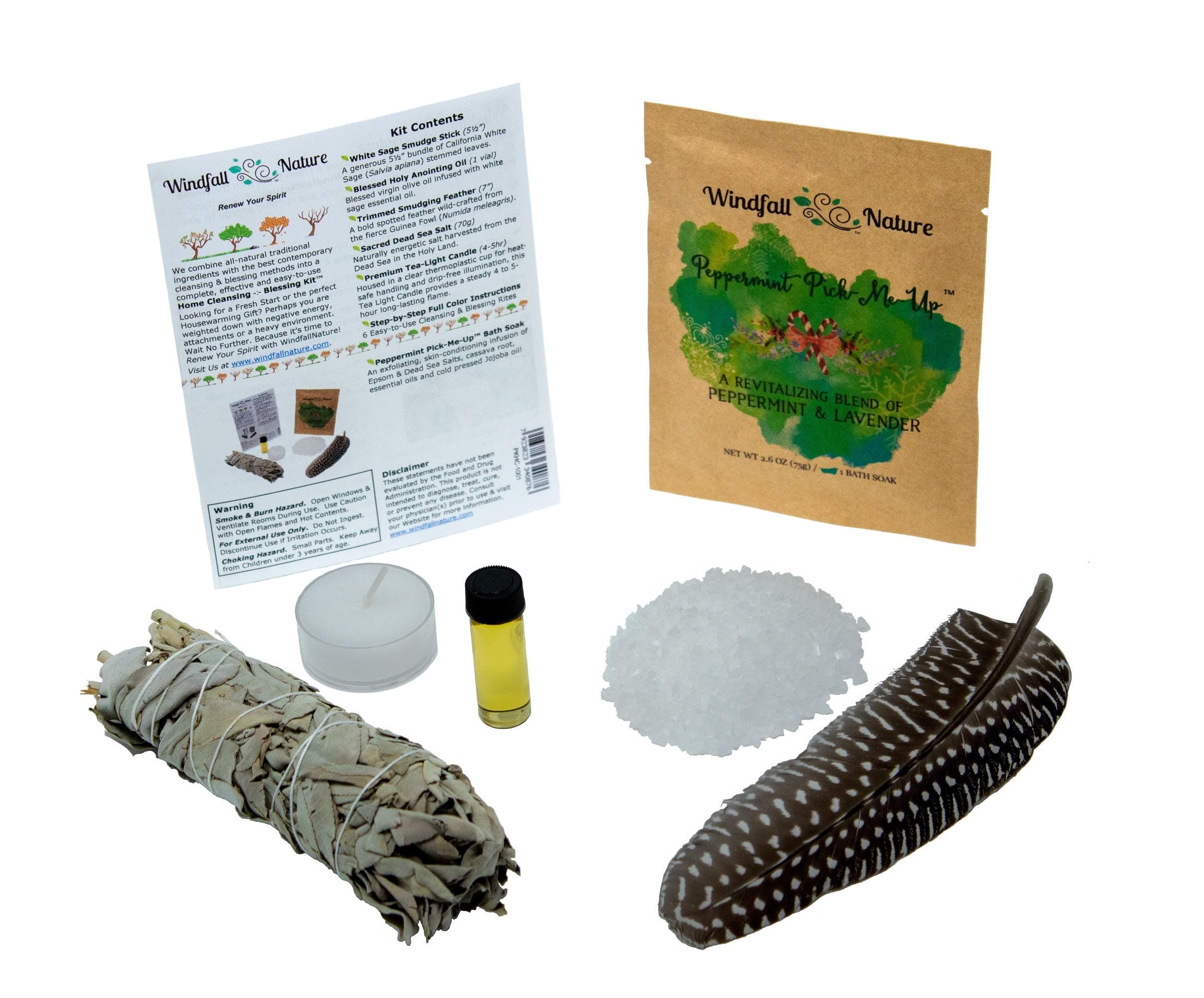 Home Cleansing & Blessing Kit™ -:- Includes Fresh California White Sage Smudge Stick + Smudging Feather + Blessed Anointing Oil + Tea Light Candle + Coarse Grain Sea Salt