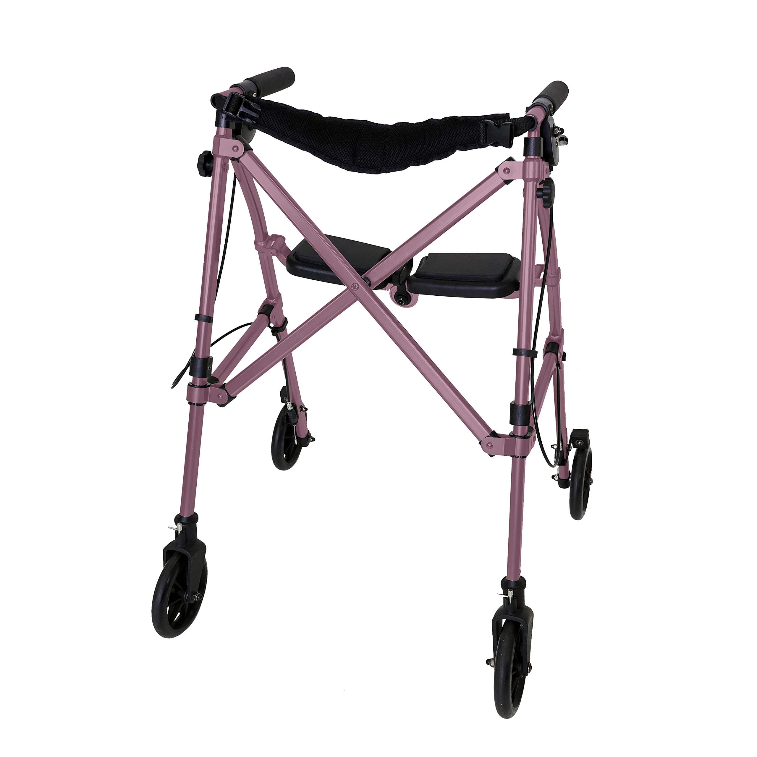 Stander Wonder Rollator, Lightweight Folding Space Saver Mobility Rolling Walker for Seniors and Adults, 6-inch Wheels, Locking Brakes, and Padded Seat with Backrest, Regal Rose