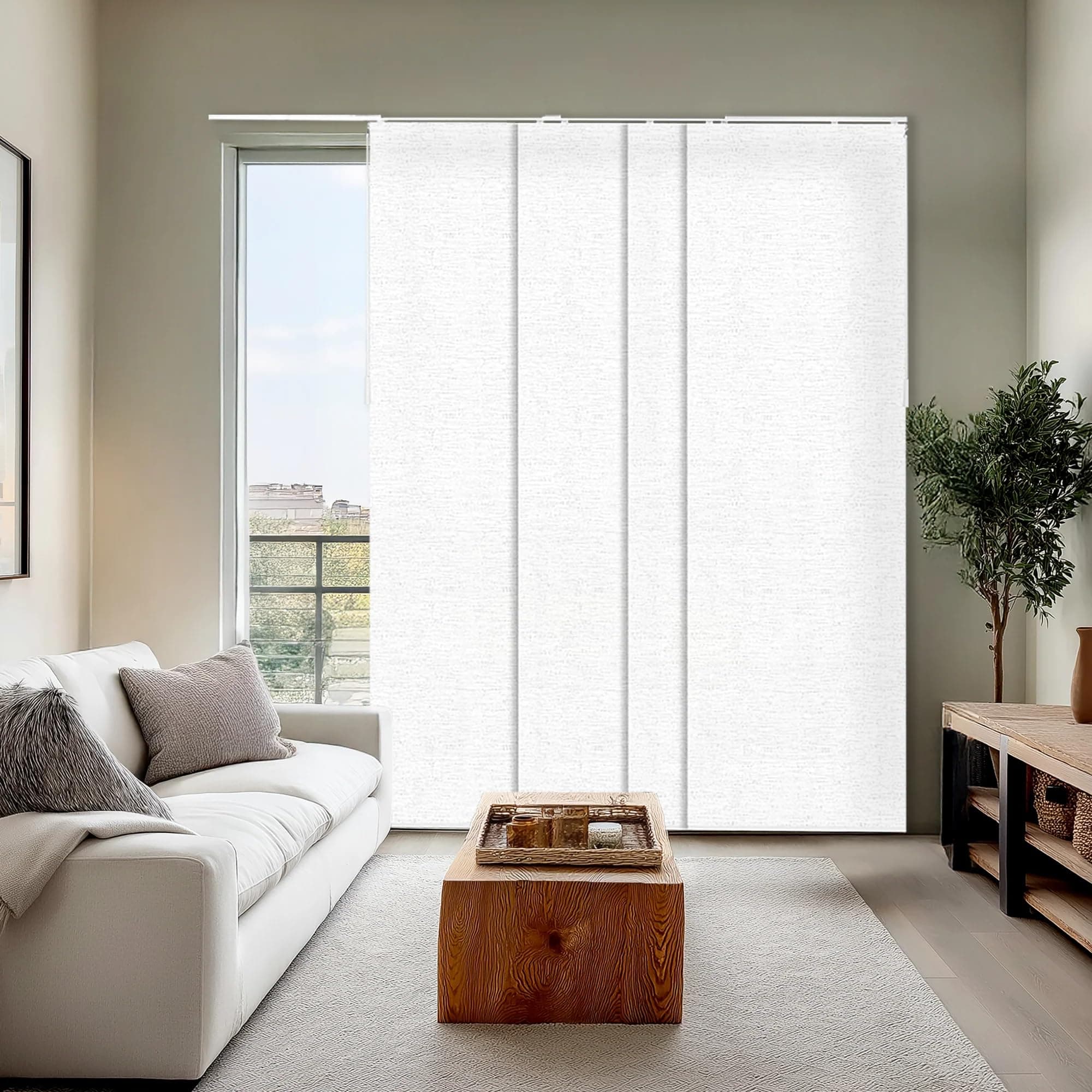 Panel Track Blinds for Sliding Glass Doors, 4 Panel Sliding Panels, Adjustable Track 46-86" W, Trimmable Height Up to 96" H, Light Filtering Privacy Room Divider, Chalk White