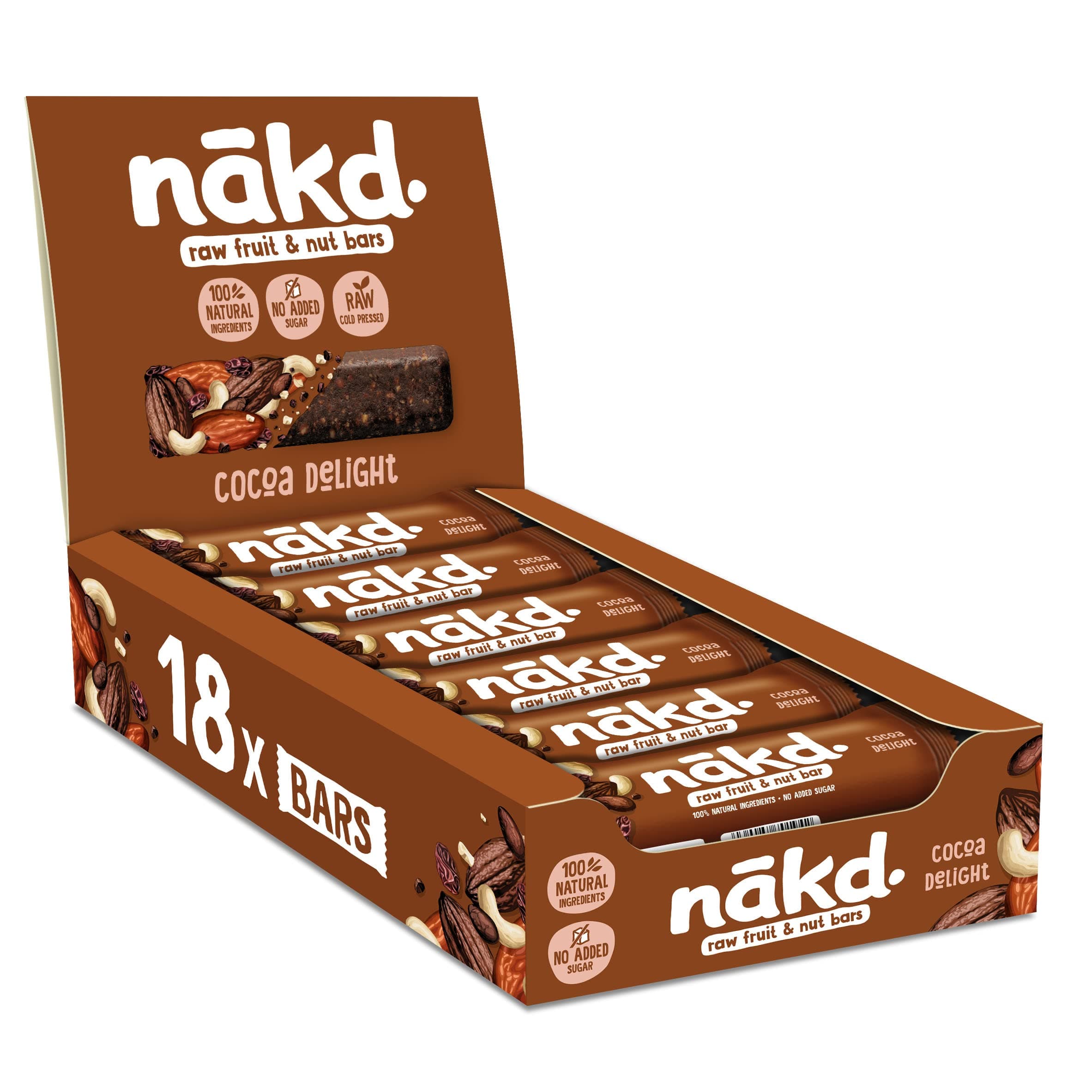 NAKD Cocoa Delight - Raw Fruit & Nut Bars - 100% Natural Ingredients - No Added Sugar - 18 x 35g
