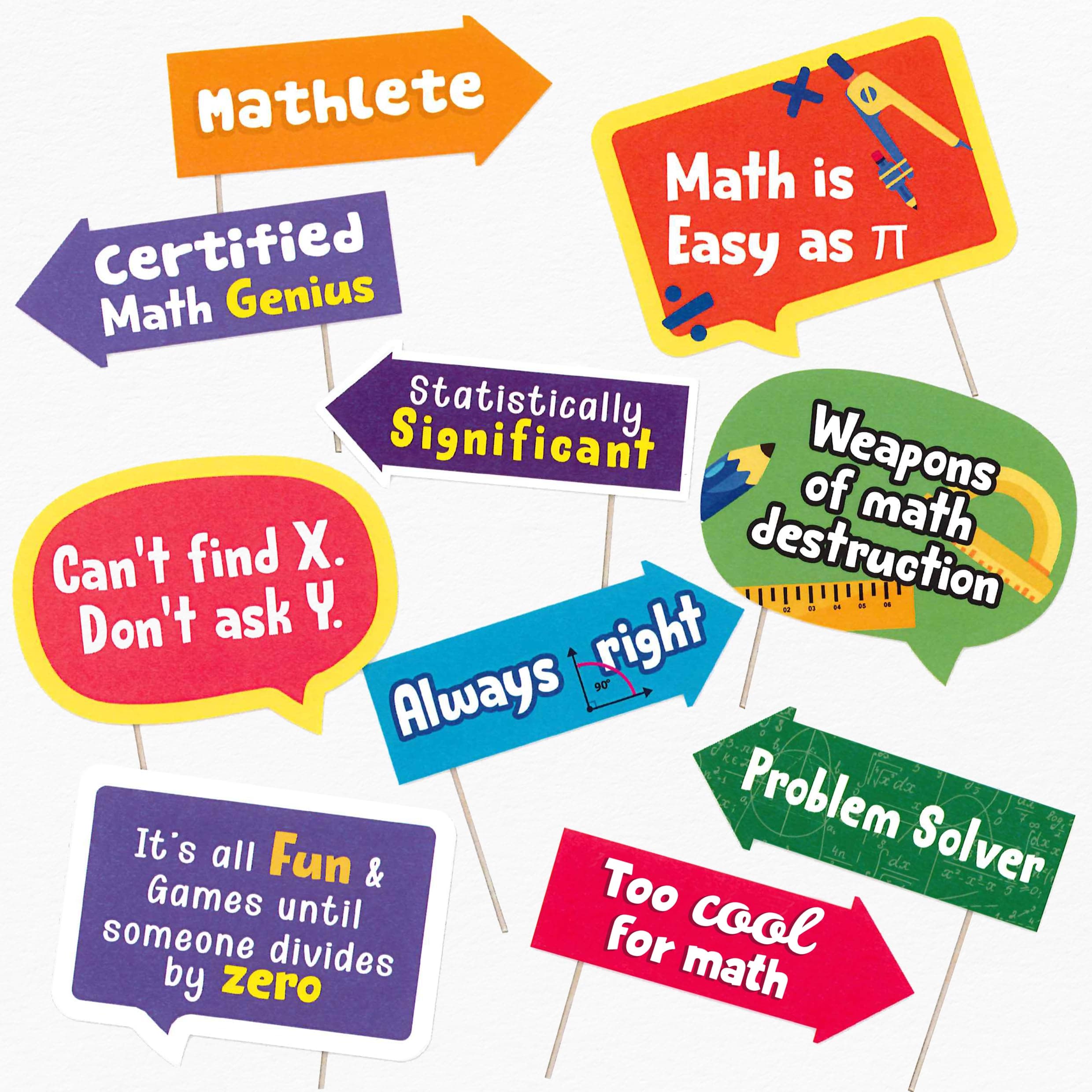 Math & Pi Day Photo Booth Props Set – Fun STEM-Themed Decorations for Classrooms, School Events, and Math Parties (10)