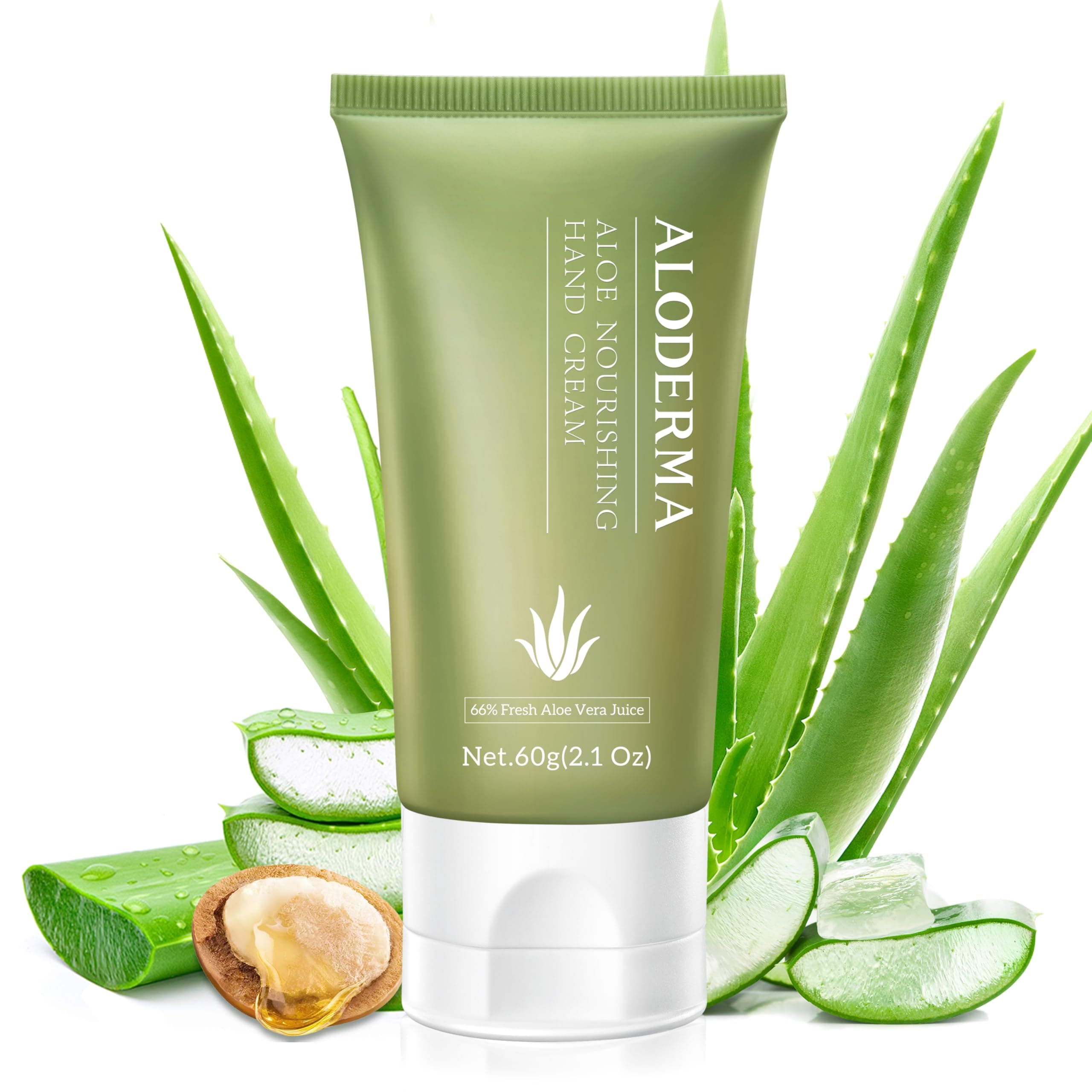 Aloderma Nourishing Hand Cream, 2.1oz Travel Size - Non-Greasy Gentle Hand Cream for Dry, Cracked Hands, Lightweight Lotion Made with 66% Organic Aloe Vera and Shea Butter for Soft Hands