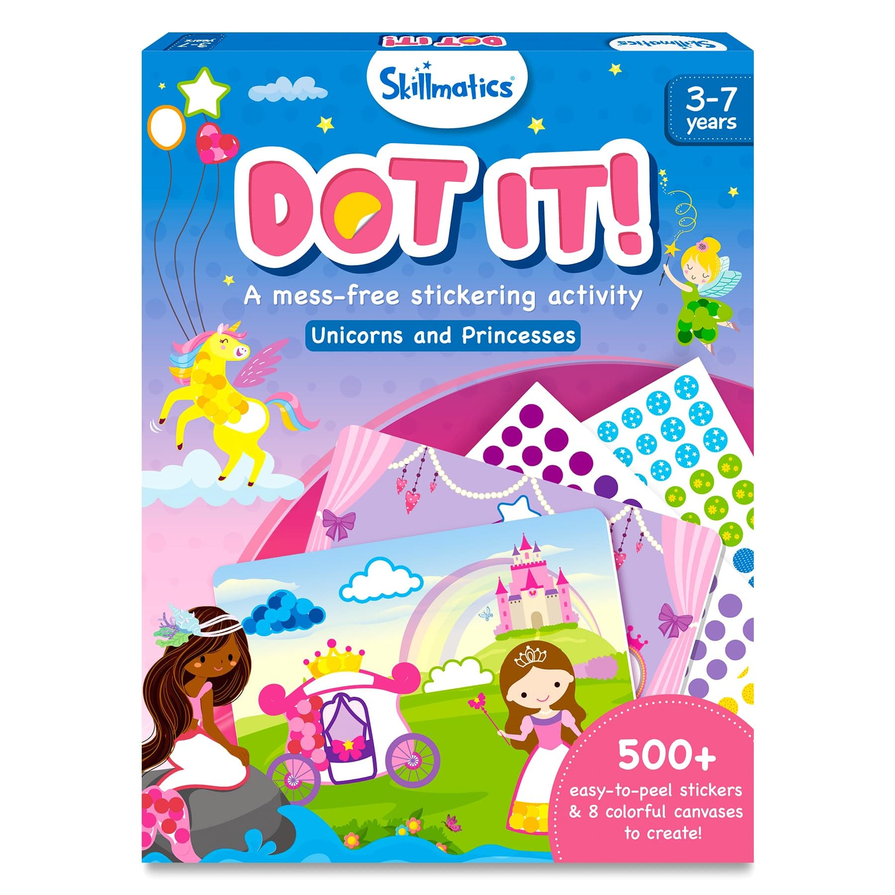 Skillmatics Dot It Sticker Art Activity - Unicorns & Princesses, Mess-Free Fun for Kids, 500+ Stickers, Craft Kits, DIY Activity, Travel Toys, Gifts for Boys & Girls Ages 3, 4, 5, 6, 7