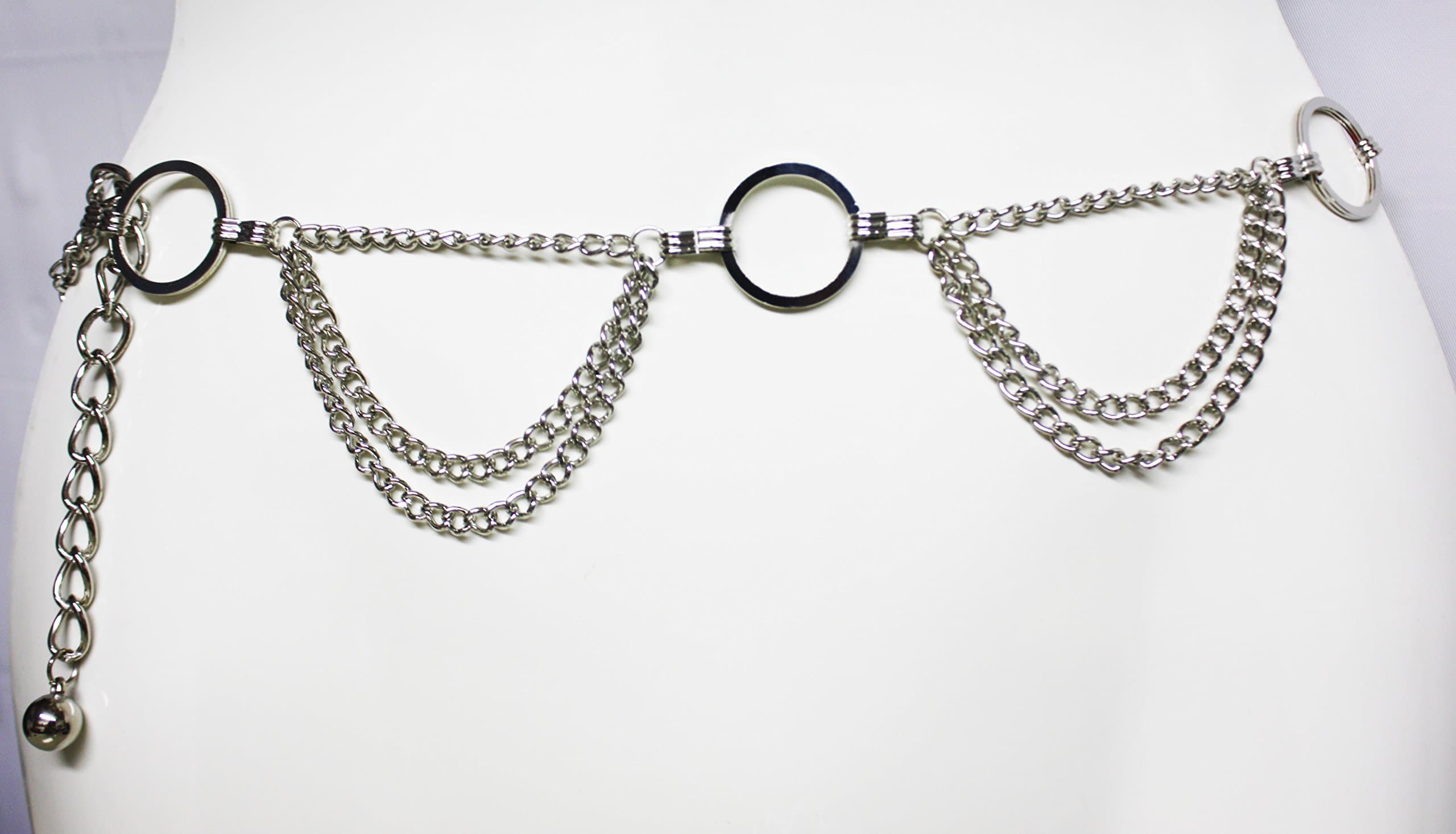 QUALITY ACCESSORY - Silver Tone Hoops Multi Strand Links Metal Cinch Waist Chain Belt