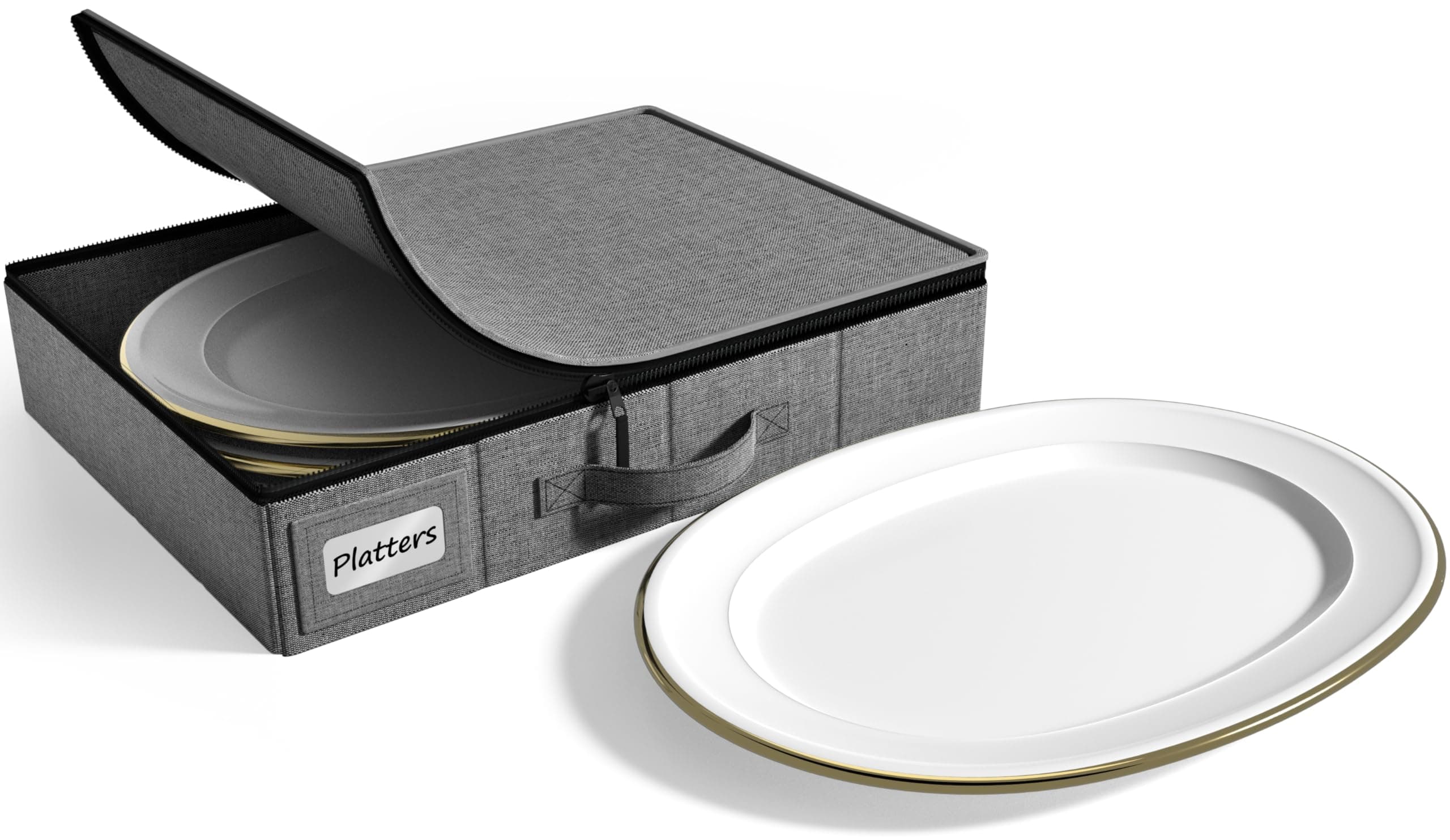 Sorbus China Platter Storage Containers - Serving Platter Storage Containers - Hard Shell, Handles & Felt Dividers - Storage Platter for Packing Dishes