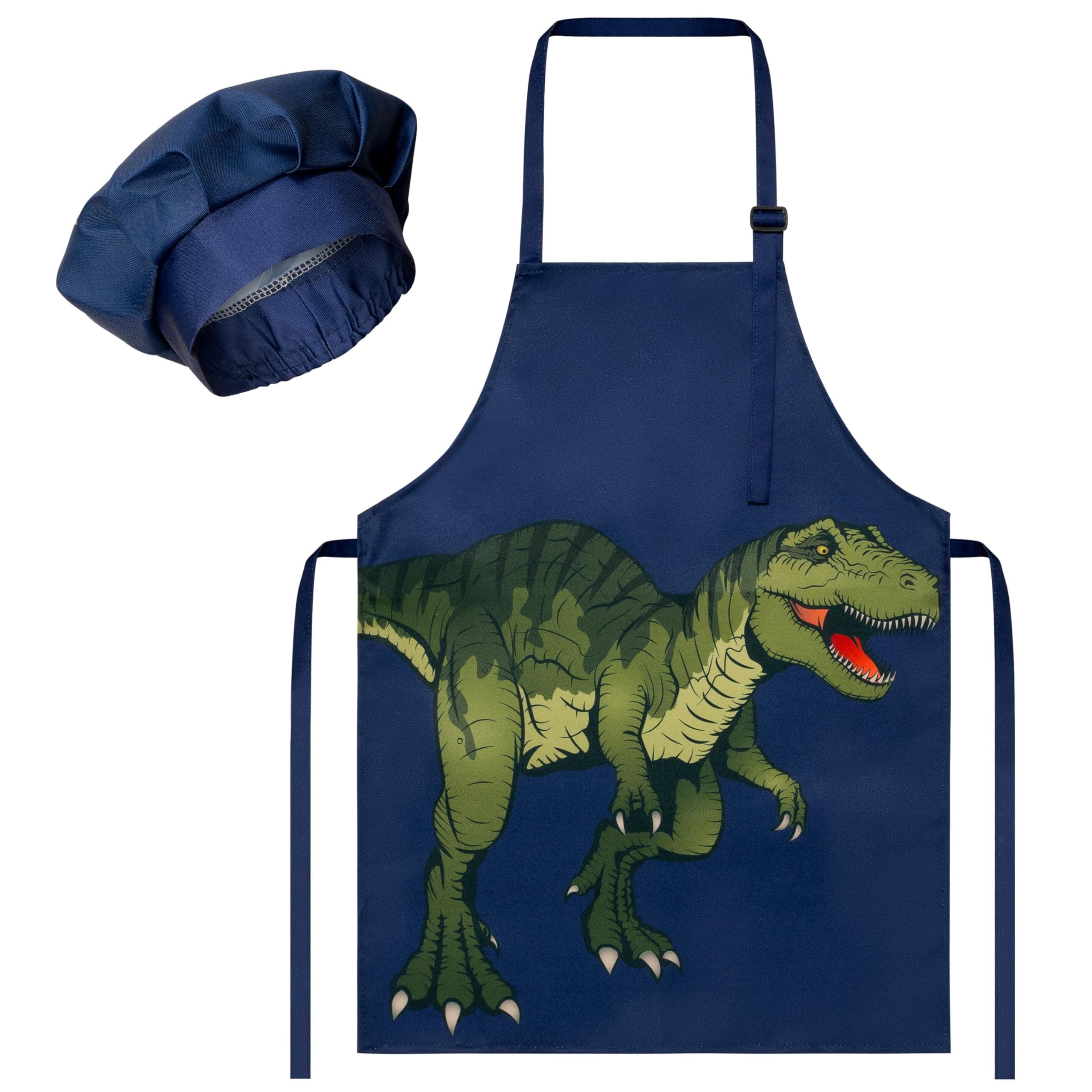 R HORSE 2Pcs Kid Apron And Chef Hat Set, Adjustable Children Dinosaur Kitchen Apron, Dress up Role Play Chef Toy, Kid Funny Cooking Baking Kit Gift for Boys Girls Birthday New Year Christmas Gift