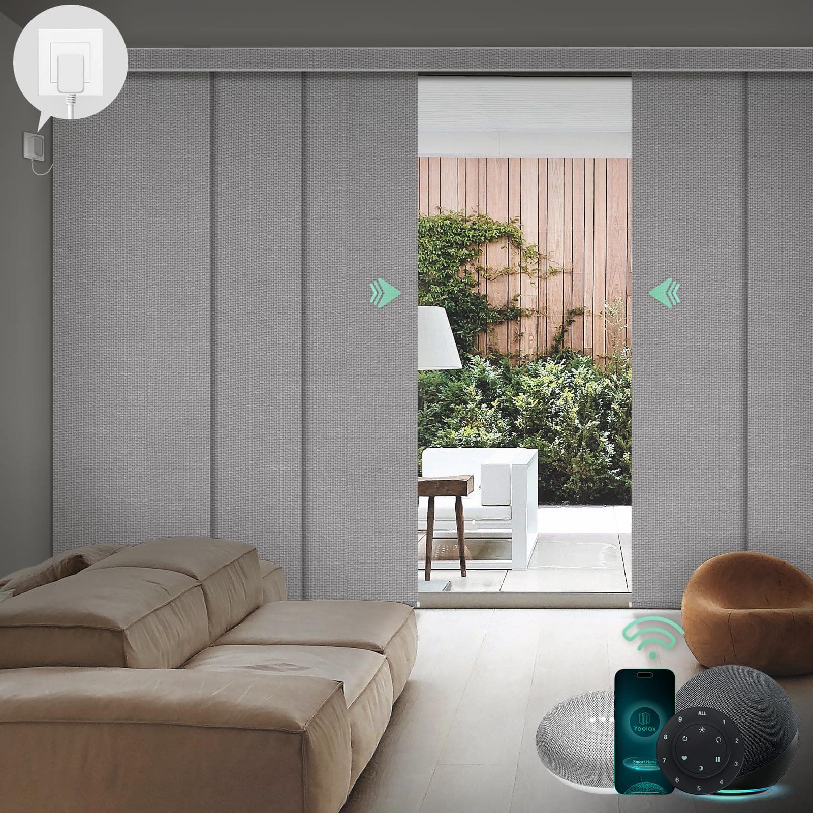 Yoolax Custom XL Smart Vertical Blinds, Motorized Sliding Door Blinds Compatible with Alexa, Blackout Sliding Panel for Room Divider, Indoor Windows, Patio Doors, Grid Light Gray