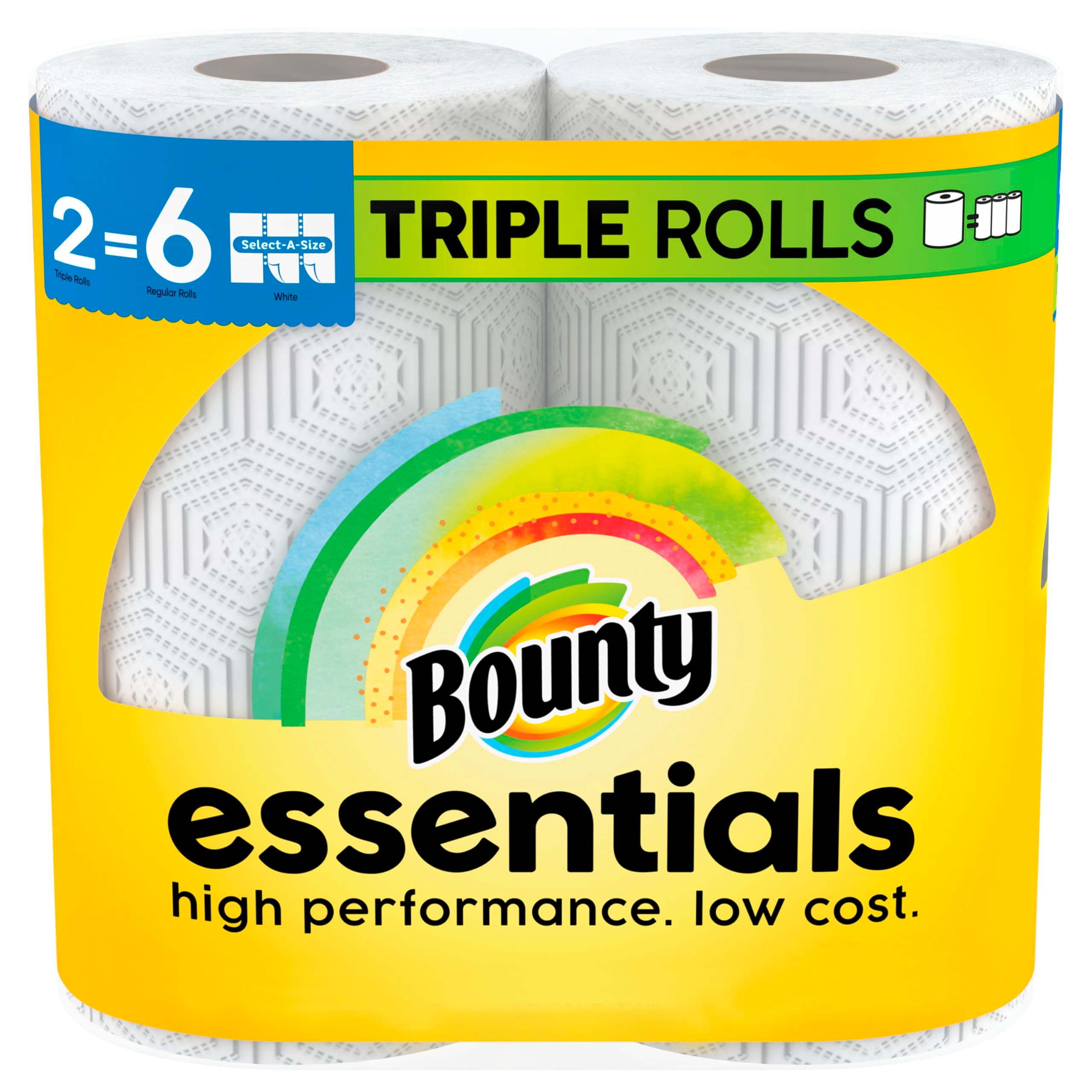 Essentials Select-A-Size Paper Towels, White, 2 Triple Rolls = 6 Regular Rolls