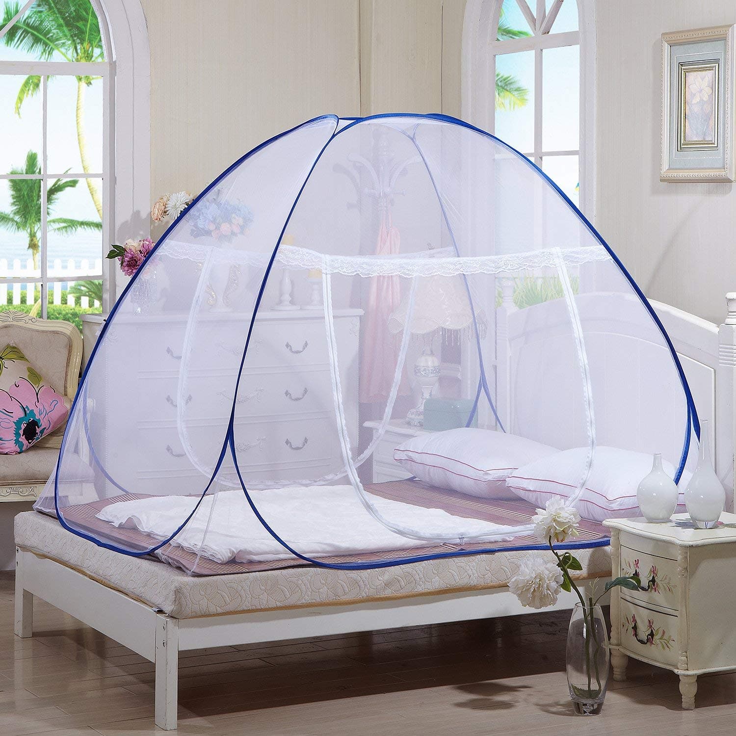 Portable Mosquito Net - Sleep Screen Pop-Up Mosquito Net Bed Guard Tent Folding Attached Bottom with Zipper for Babies Adult Travel Camping (120cm x 190cm)