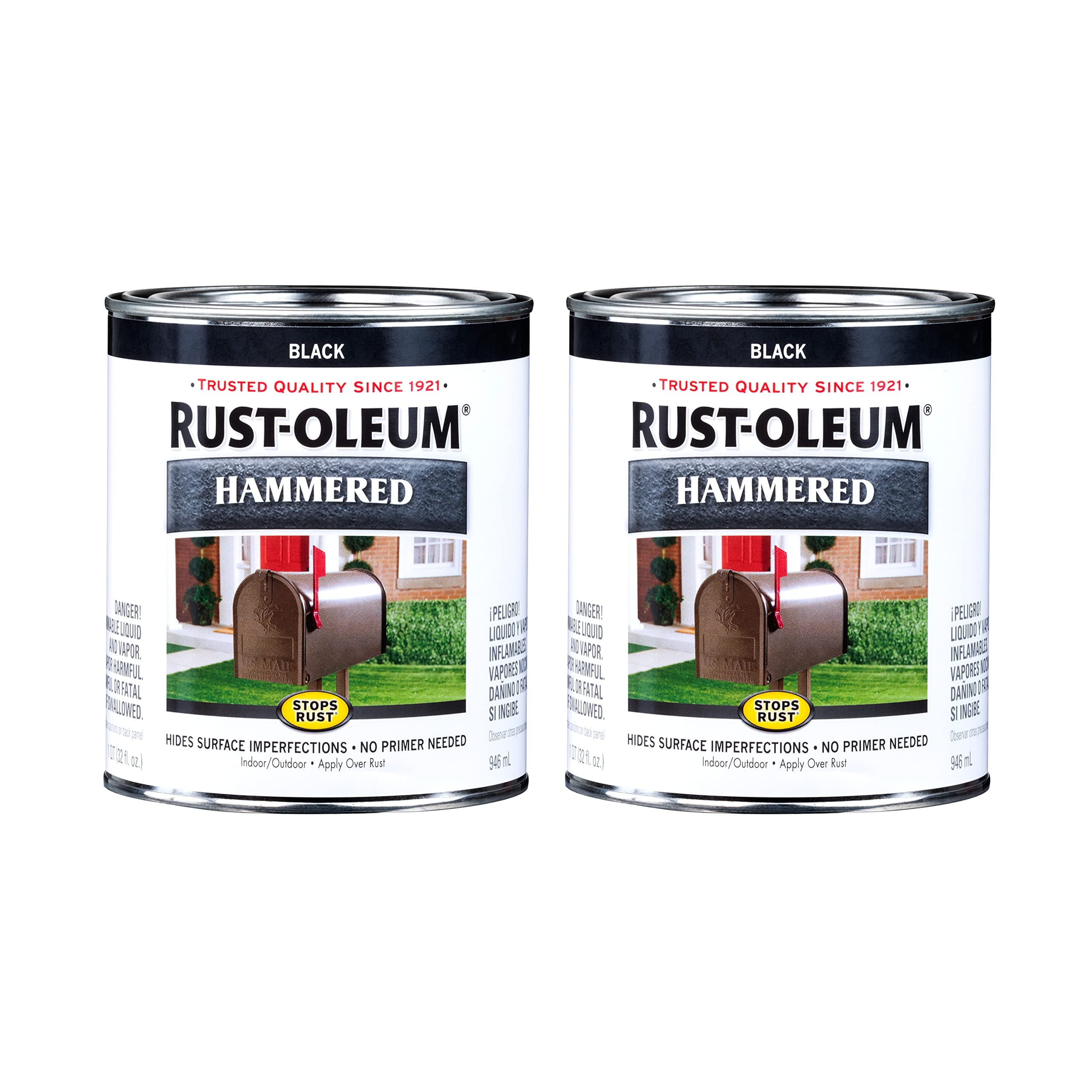 Rust-Oleum 7215502-2PK Stops Rust Hammered Finish Paint, Quart, Black, (Pack of 2)
