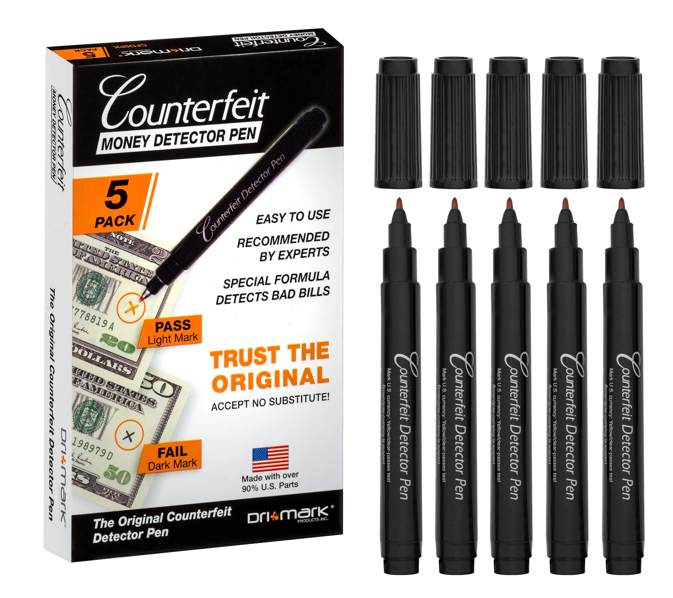 Dri Mark CFD5PK Counterfeit Bill Detector Pen for Use w/U.S. Currency (Pack of 5)