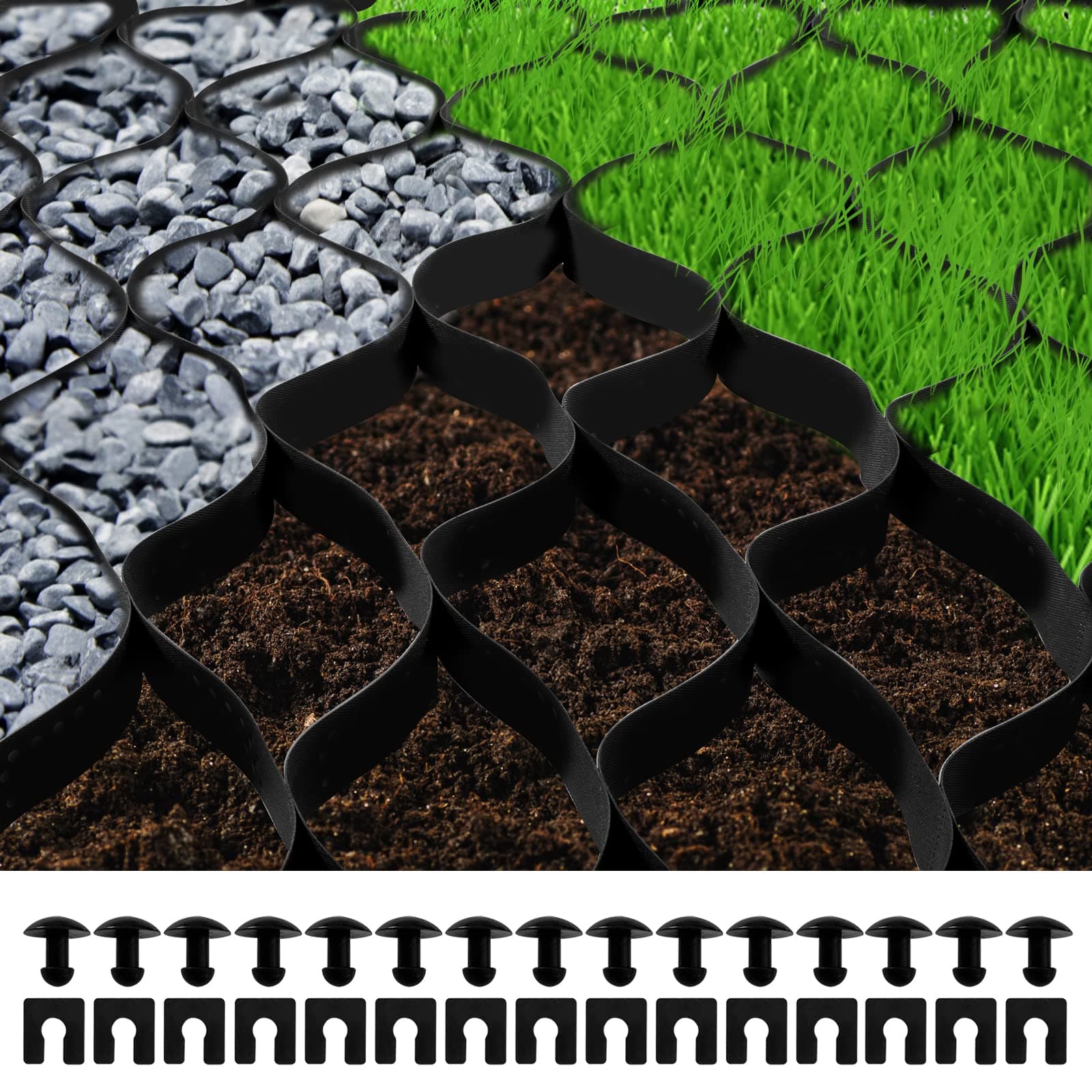 VEVOR Ground Grid 27 ft x 4 ft, 1885 lbs per Sq Ft Load Geo Grid, 2" Depth Permeable Stabilization System for DIY Patio, Walkway, Shed Base, Light Vehicle Driveway, Parking Lot, Grass, and Gravel
