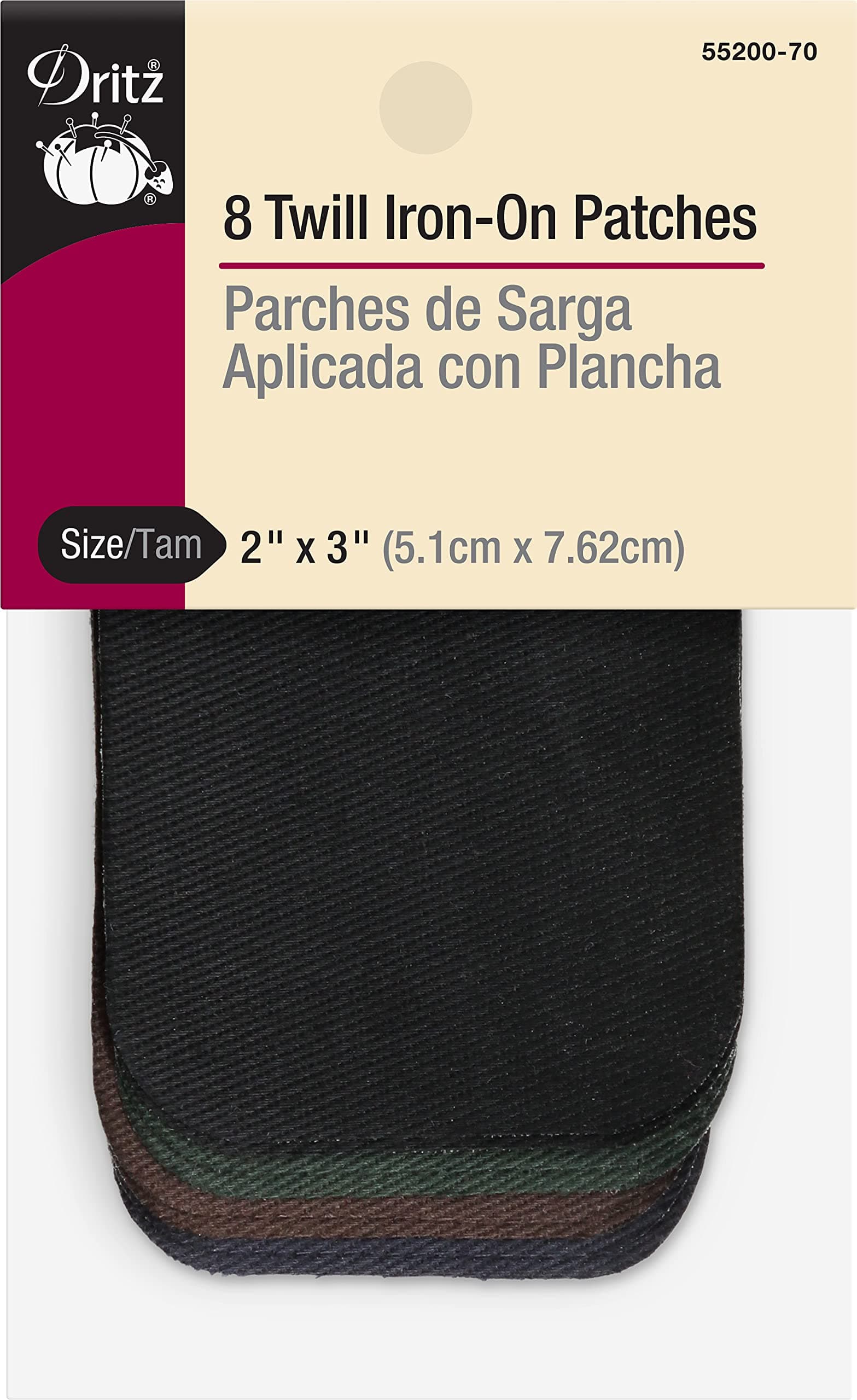 Dritz Twill Iron-On Patches, 2 x 3-Inch, 8 Count, Dark Assorted Colors