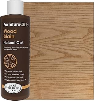 Furniture Clinic Wood Stain | Natural Oak | Water Based | Fast Drying, Low Odor, & Non-Toxic | for Indoor & Outdoor Furniture and More | Multiple Finishes | (8.5oz / 250ml)