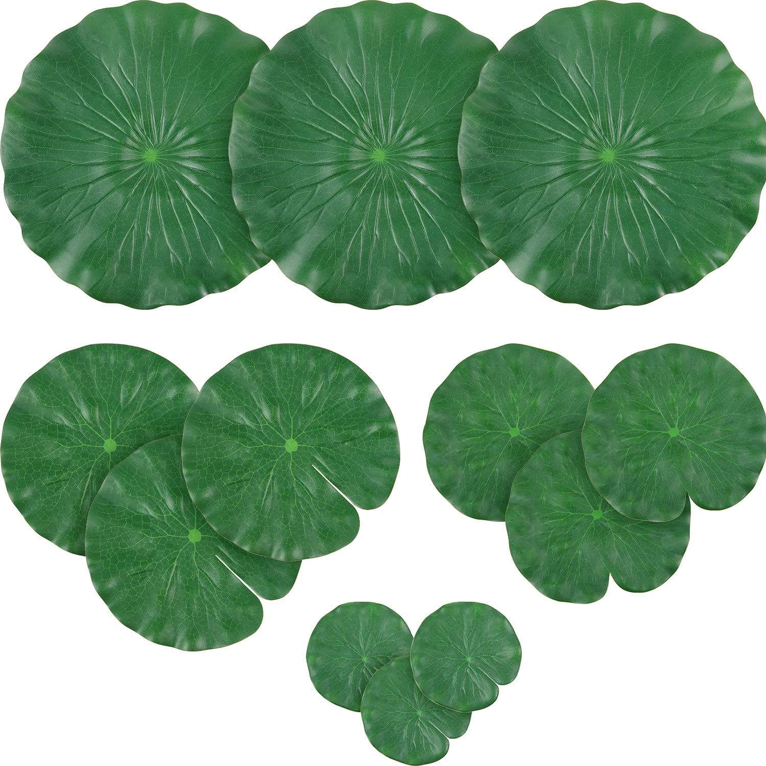 WILLBOND 12 Pack Artificial Lily Pads Floating for Pond, 4 Sizes Lily Pad Fake Lotus Leaves Fish Decorations, Realistic Foam Water Plants for Koi Aquarium Fish Tank Pool Landscape Garden Decor