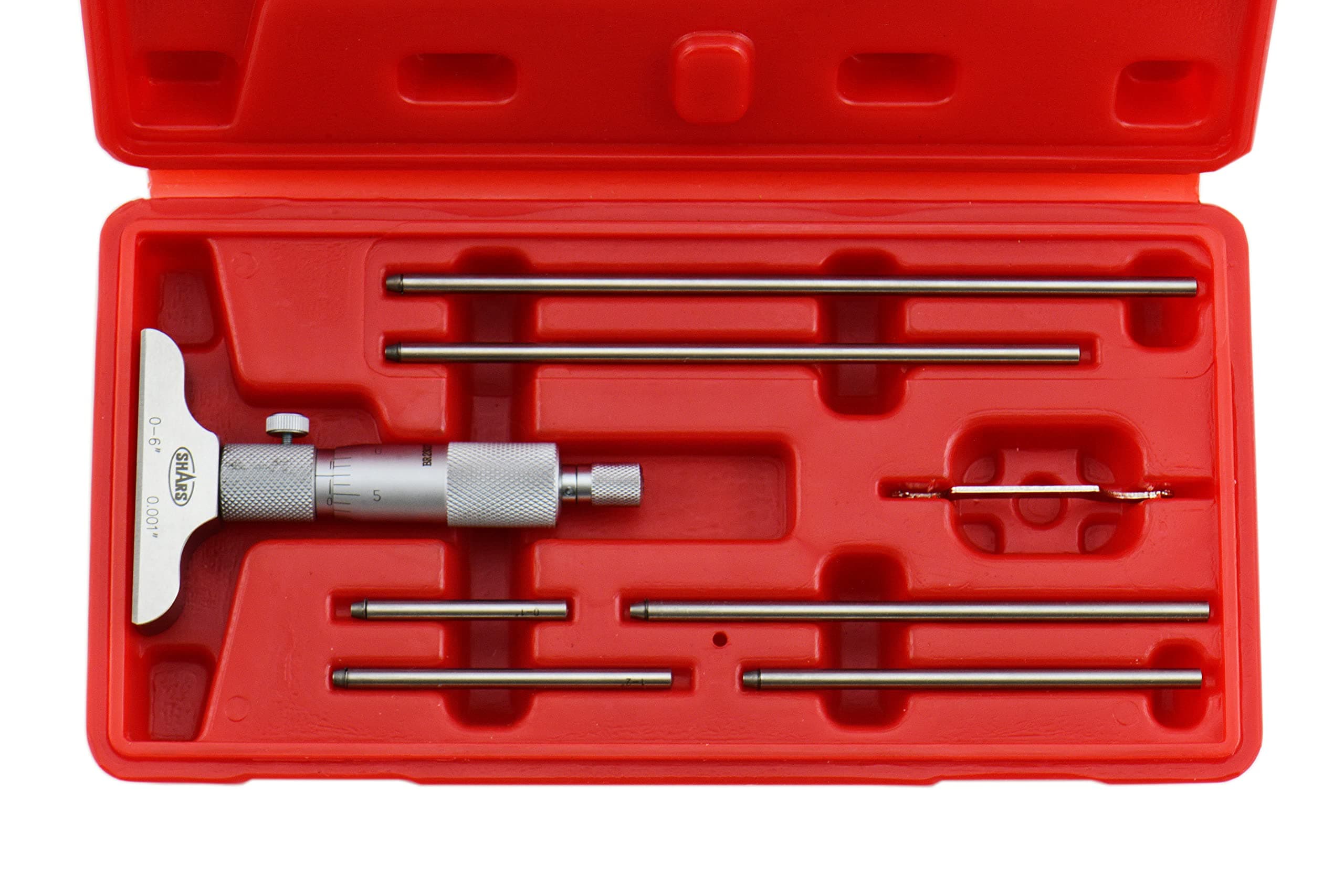 Shars 0-6" x 0.001" Depth Micrometer, 2.5"Base, 6 Rods 303-2507 P