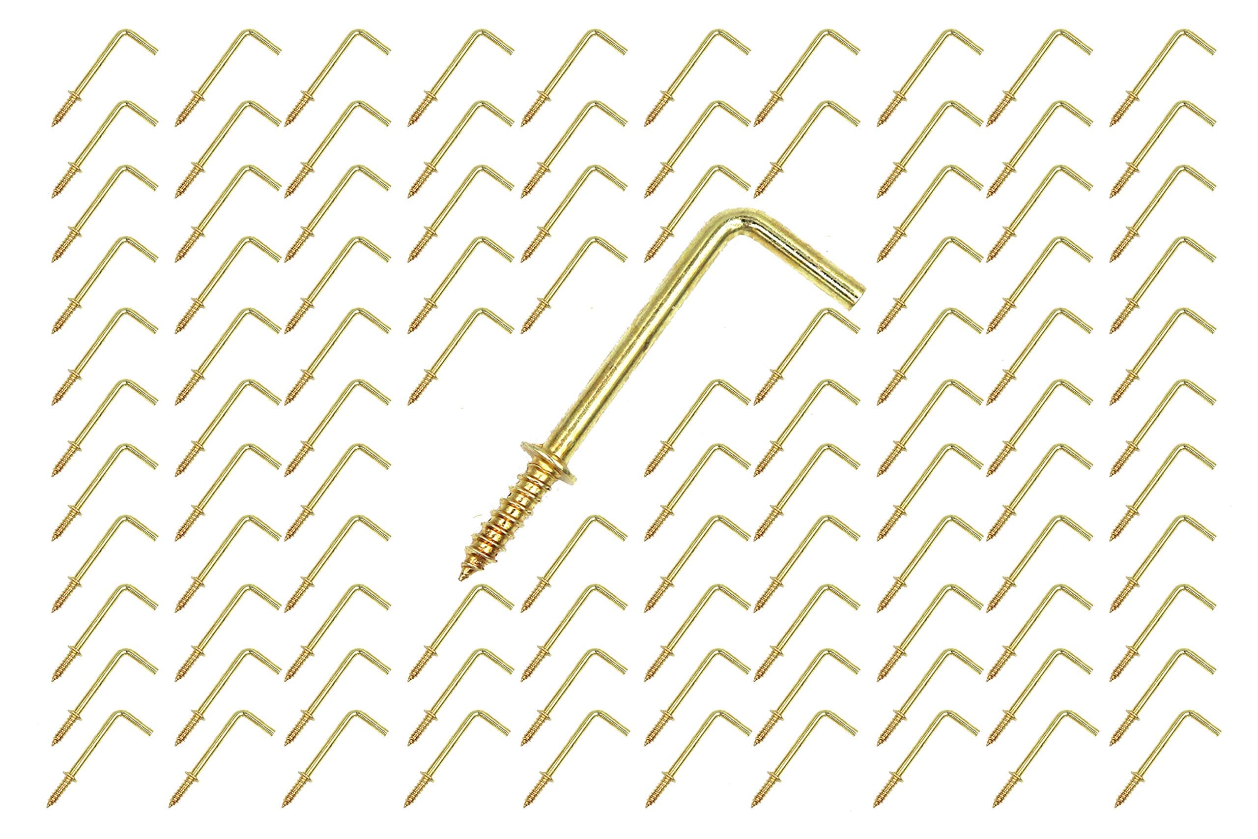 FGen 100pcs L Type Photo Frame - Copper Plated Right Angle Hooks, Fixed Cup Hooks - 2.16 inch (Gold)