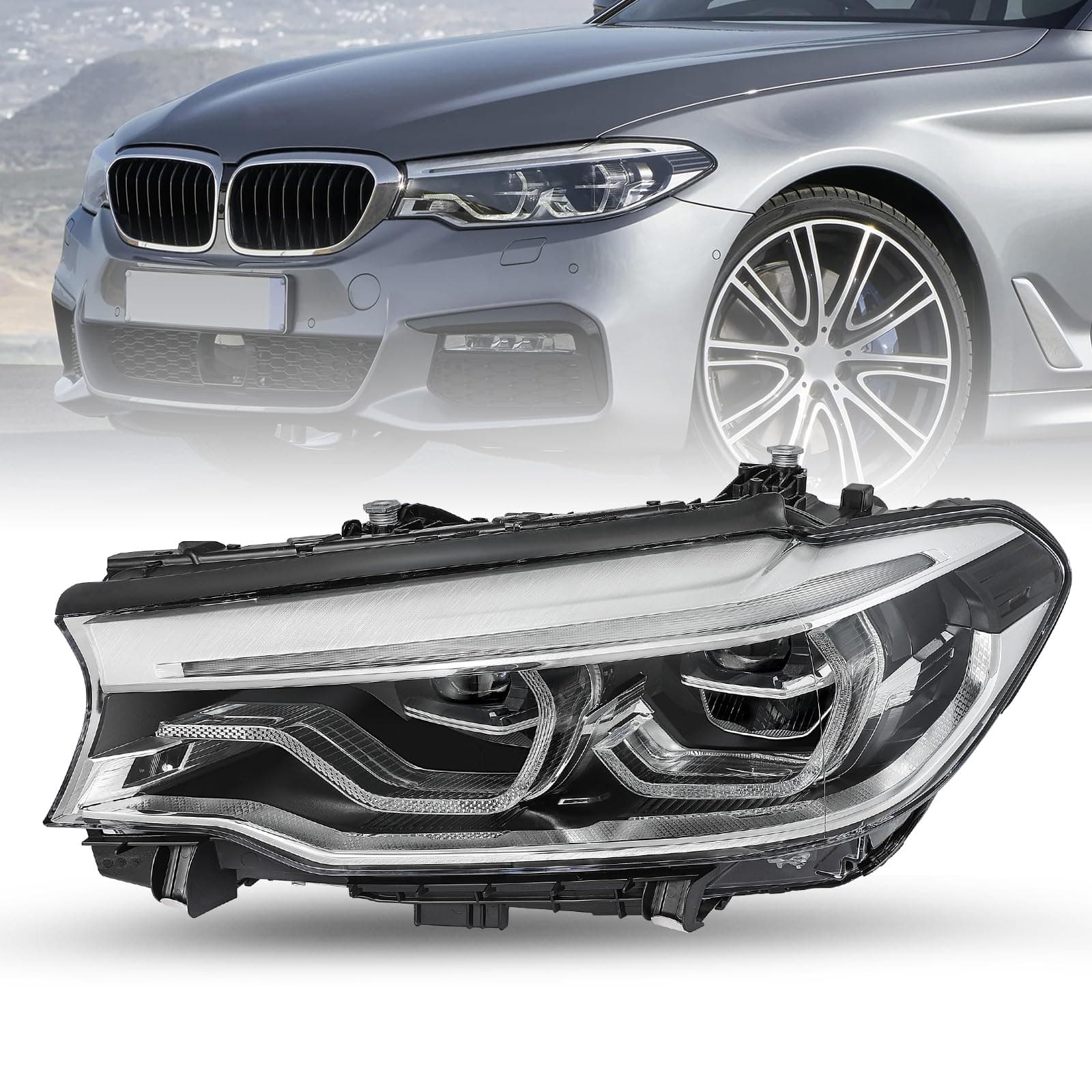 JSBOYAT Full LED Headlight Compatible With 2017-2020 BMW 5 Series G30 G31 M5 540i 530i w/LED DRL, Factory Adaptive Headlamp Replacement (Driver Side)