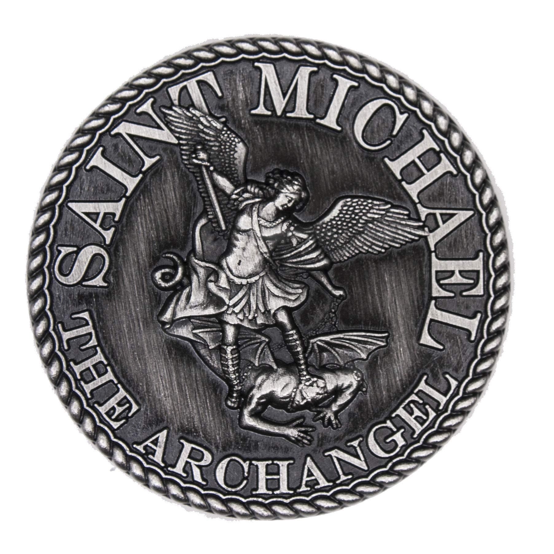 38mm Dia St Michael Prayer Coin - Silver Antique