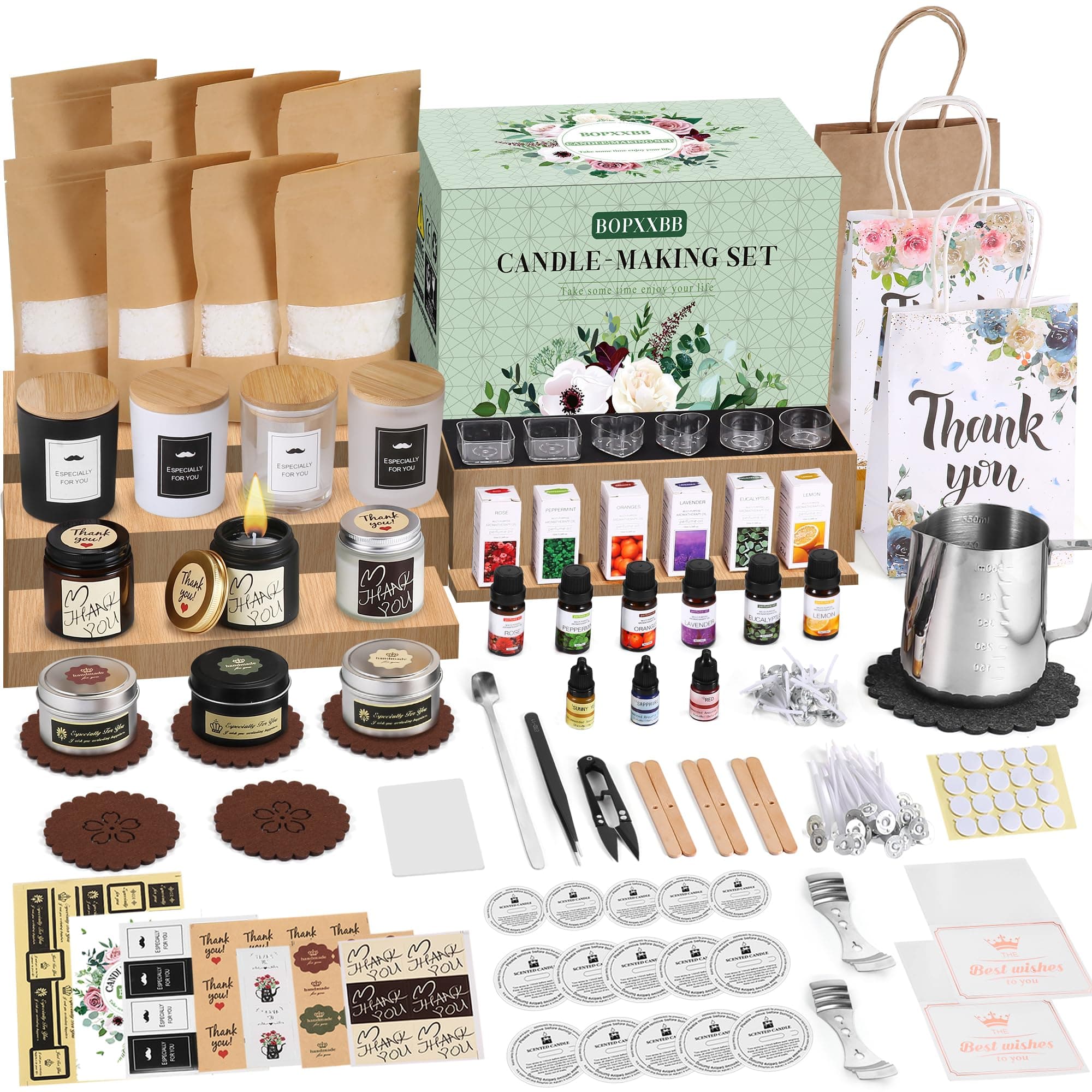 Candle Making Kit for Adults, Complete DIY Starter Scented Candles Making Kit, Including 16 Multi Size Candle Cups, 6 Types of Aromatherapy Essential Oils, Liquid Dyes, and Other Accessories