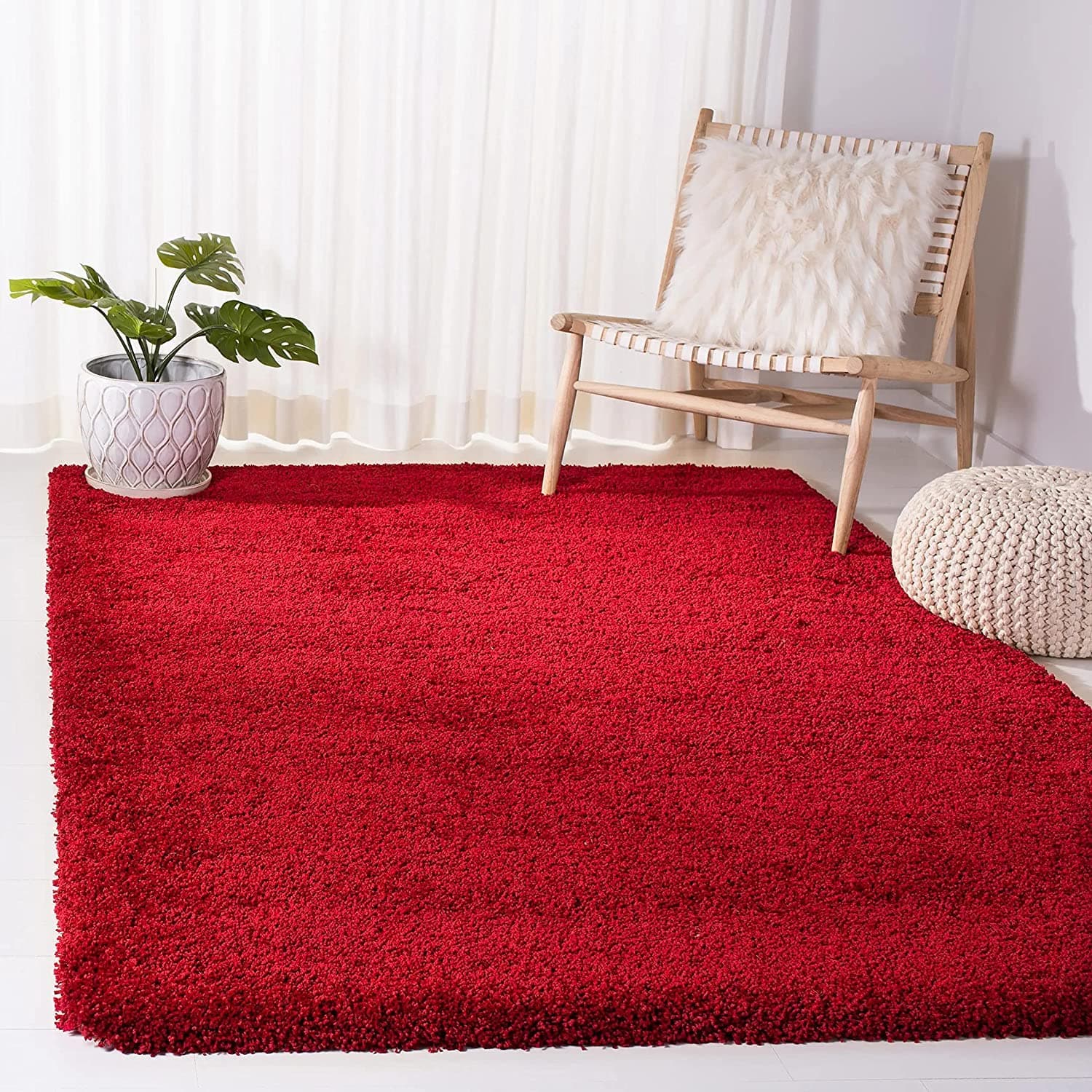 Super Soft Primium Quality Shagg Carpet Collection with 2 Inch Pile Height for Floor Carpet Size 5x5 Feet Square Colour Red