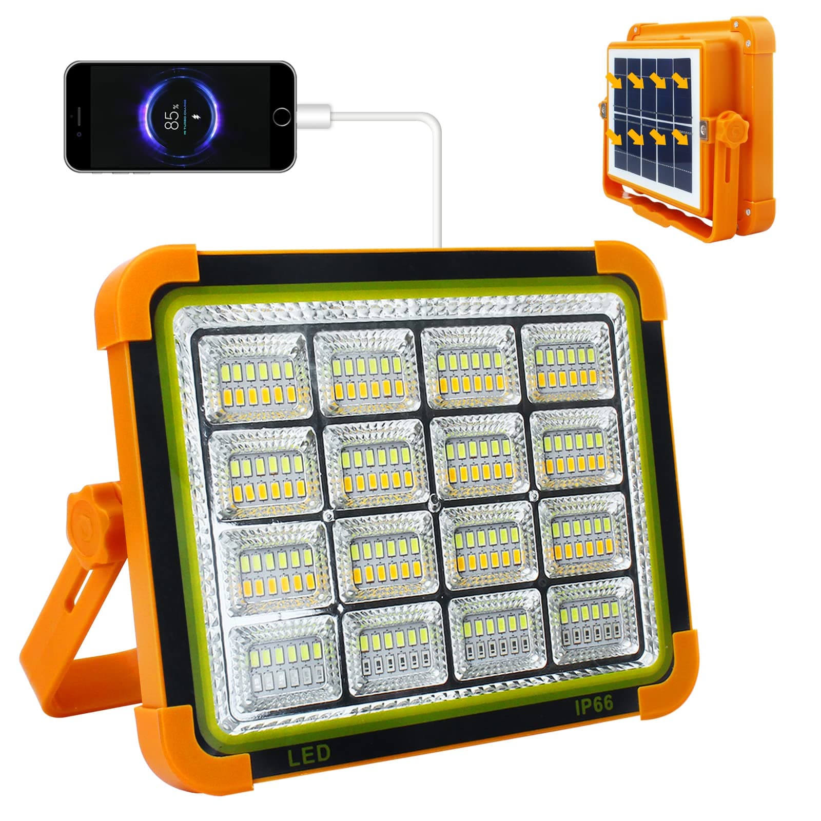 100W LED Work Solar Light, Job Site Battery Rechargeable 12000mAh with 4 Light Modes, Solar Flood Light for Garage Camping Fishing Emergency Construction Sites