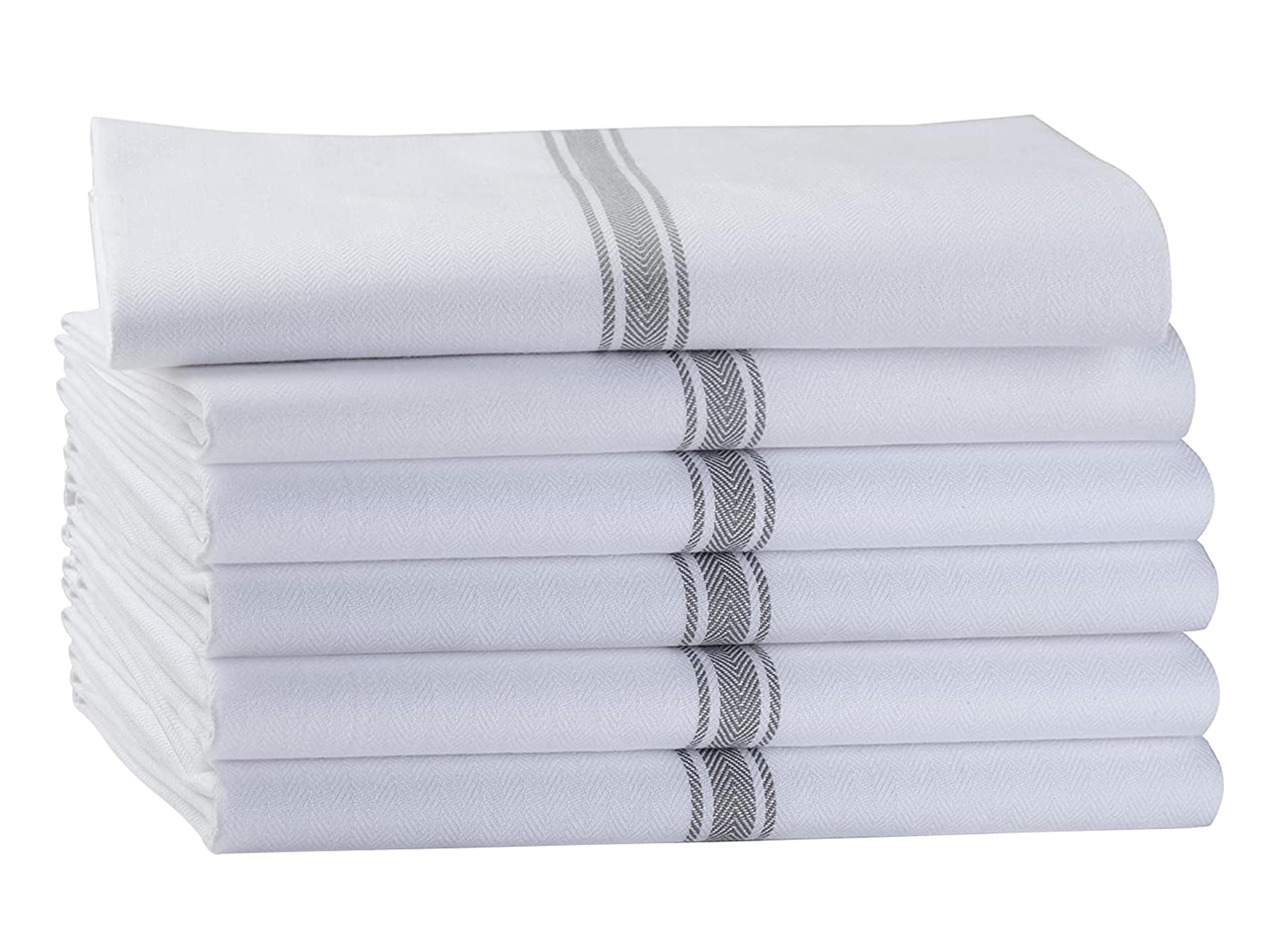 LANE LINEN Kitchen Towel Set, 6 Pack Dish Towels for Kitchen, 100% Cotton Absorbent Tea Towels, Quick Dry, 15"x25", Herringbone Weave, Reusable, Machine Washable, Soft for Drying Dishes - Grey Stripe