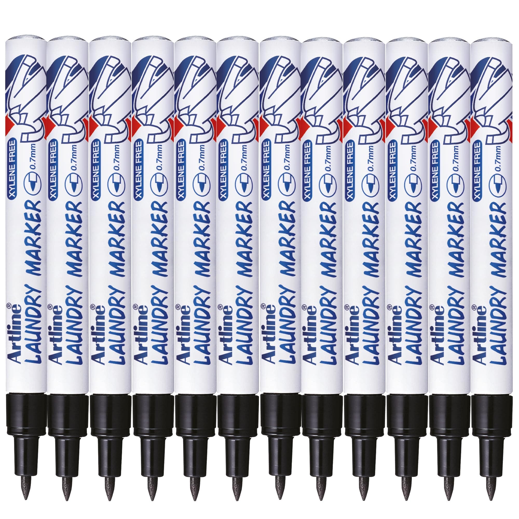 Artline Pack of 12 Laundry Marker Pens (Black). Wash Resistant Black Fabric Pens Permanent for Clothes or Linen, Fast Drying Clothes Marker Pens, No Fade After Washing - Genuine Fabric Markers