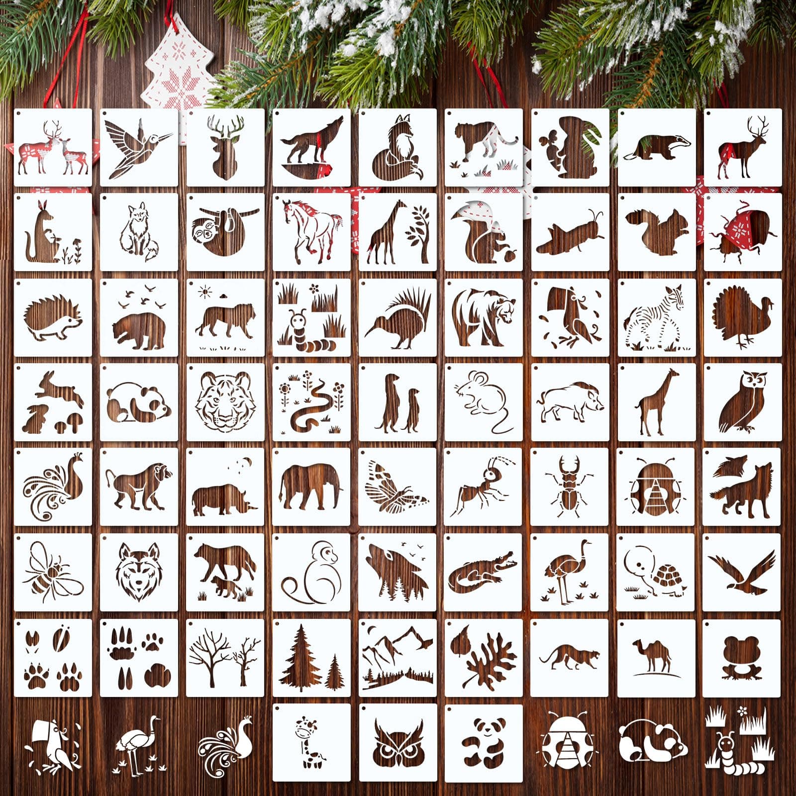 Marspark 66 Pcs Small Stencils for Crafts Reusable 3 Inch Stencils for Painting on Wood DIY Craft Paint Template for Wall Home Decor Card Rock Canvas Drawing Holiday (Animal)