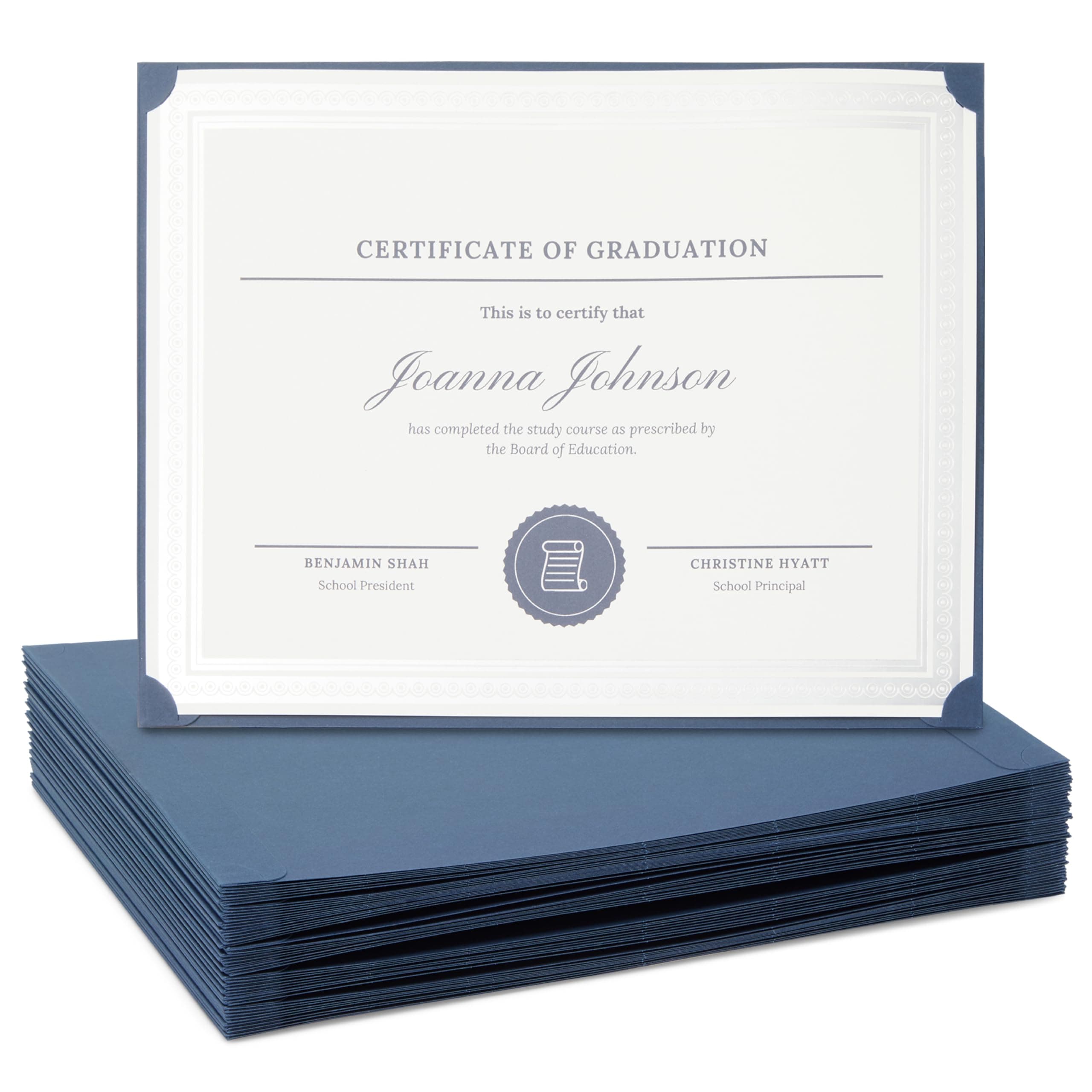 Sustainable Greetings 48-Pack Single Sided Award Certificate Holders - Bulk Certificate Holders for Graduation, Diploma, Employee Appreciation, Certification (fits 8.5x11, Navy Blue)