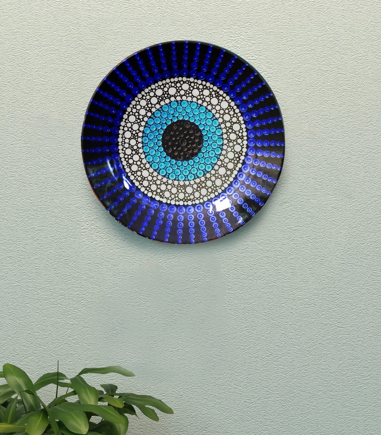 JIKRAA® Evil Eye Protection Ceramic Decorative Wall Plates With Stand | Good Luck Positivity Prosperity Wall Hanging | Ceramic Decor Plate (10 Inch)