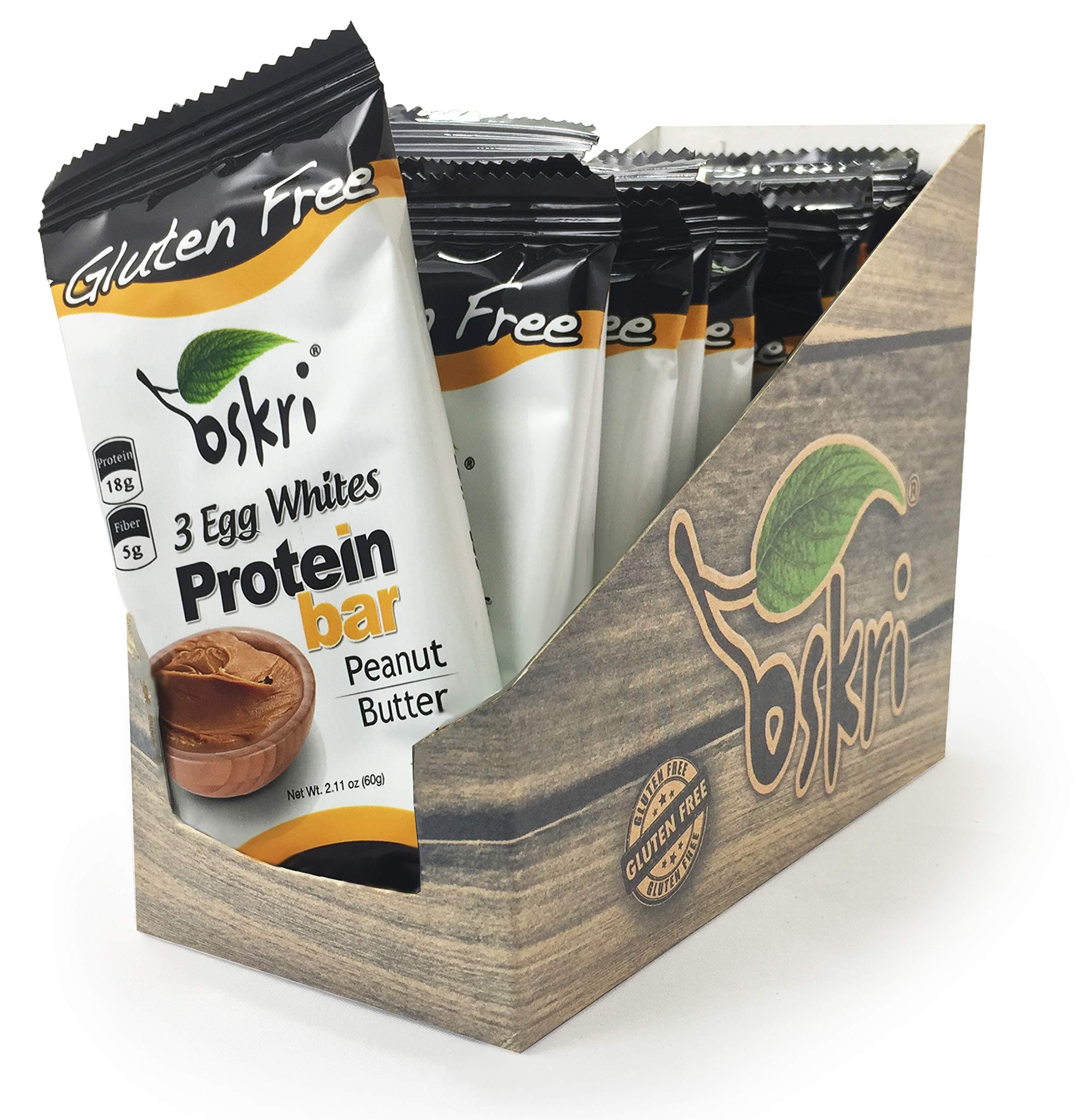 Oskri Protein Bar 3 Egg Whites Peanut Butter, 2.11 Ounce Bars (12 Count Box) Gluten-Free Paleo Protein Bars for Healthy Lifestyles, Keto-Friendly
