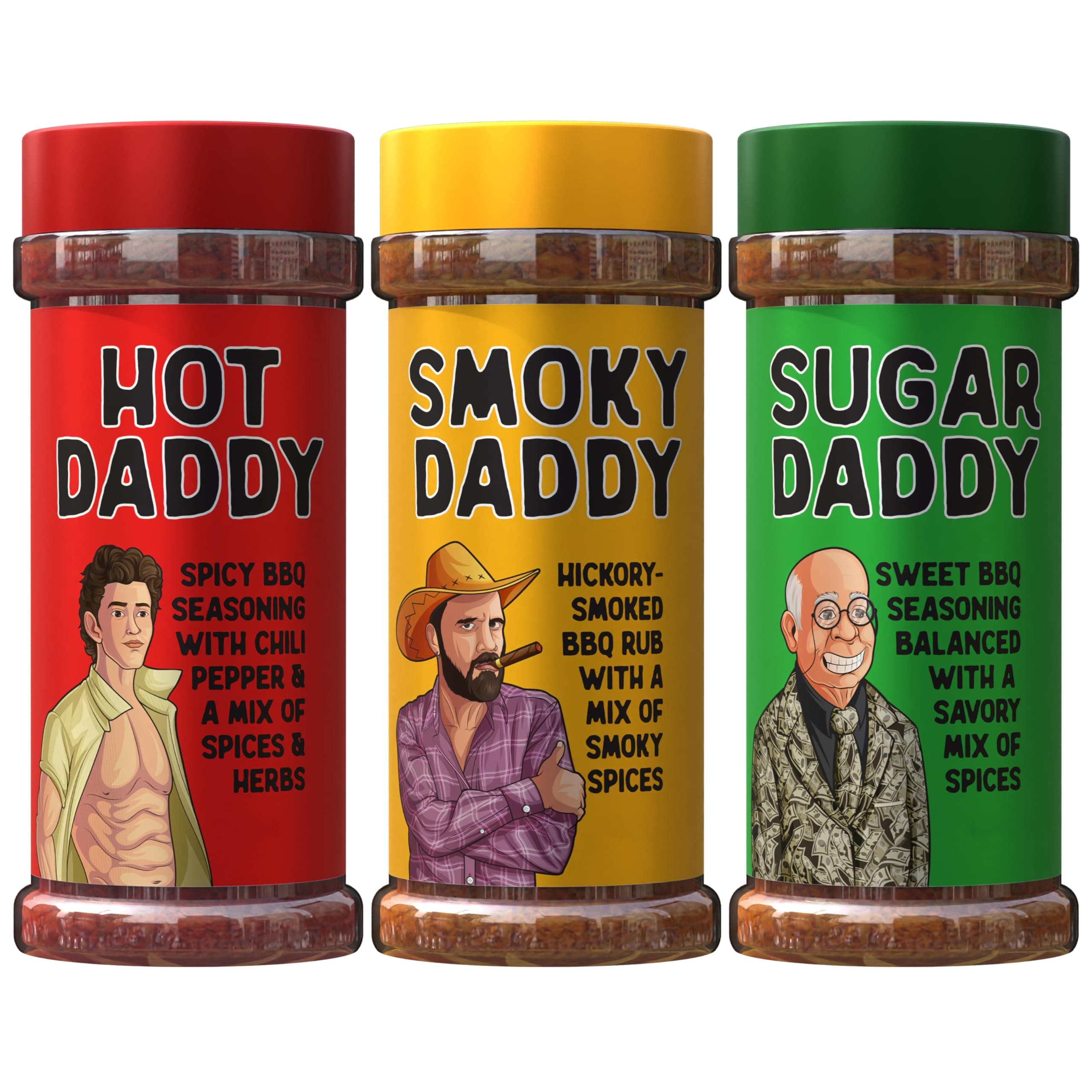 BBQ Rub Dad Gift Set - Sugar Daddy, Hot Daddy, Smoky Daddy. Barbecue Seasoning, Valentines Day Gift for Him Fathers Day Dad Gifts Christmas Stocking Stuffers for Dads Birthday Gifts for Men (Seasoning Only)