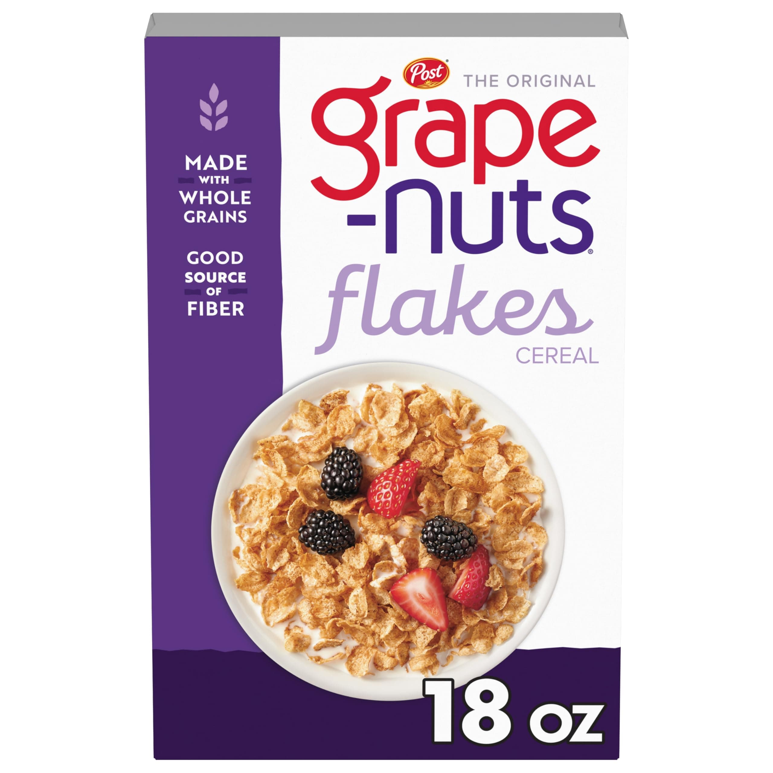 Grape Nuts Flakes Breakfast Cereal, Crispy Whole Wheat and Barley Cereal, Great for Yogurts, Parfaits, and Homemade Snacks, 18 OZ Box