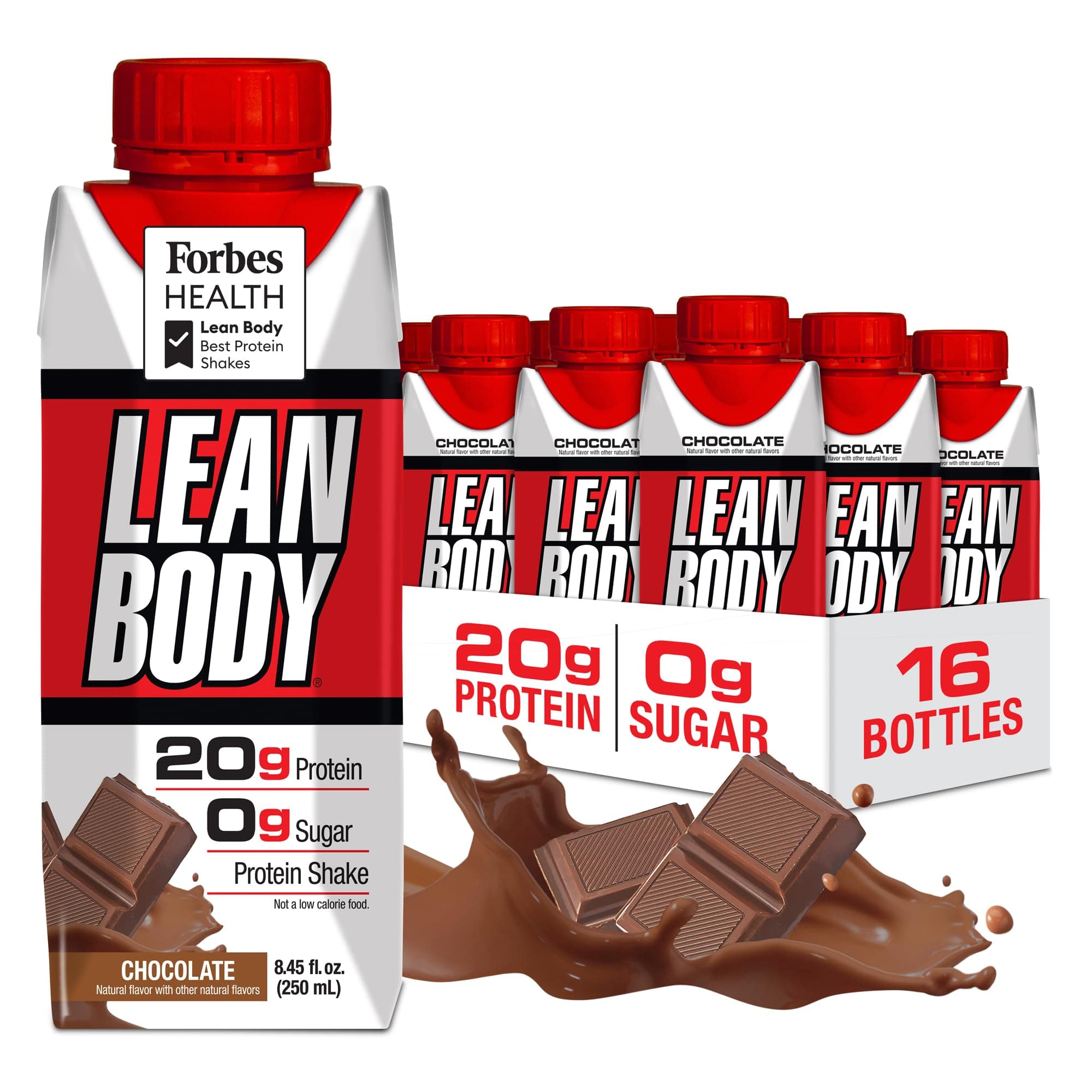 LABRADA NUTRITION - Lean Body RTD Whey Protein Shake, Convenient On-The-Go Meal Replacement Shake for Men & Women, 20 grams of Protein – Zero Sugar, Lactose & Gluten Free, Chocolate (Pack of 16)