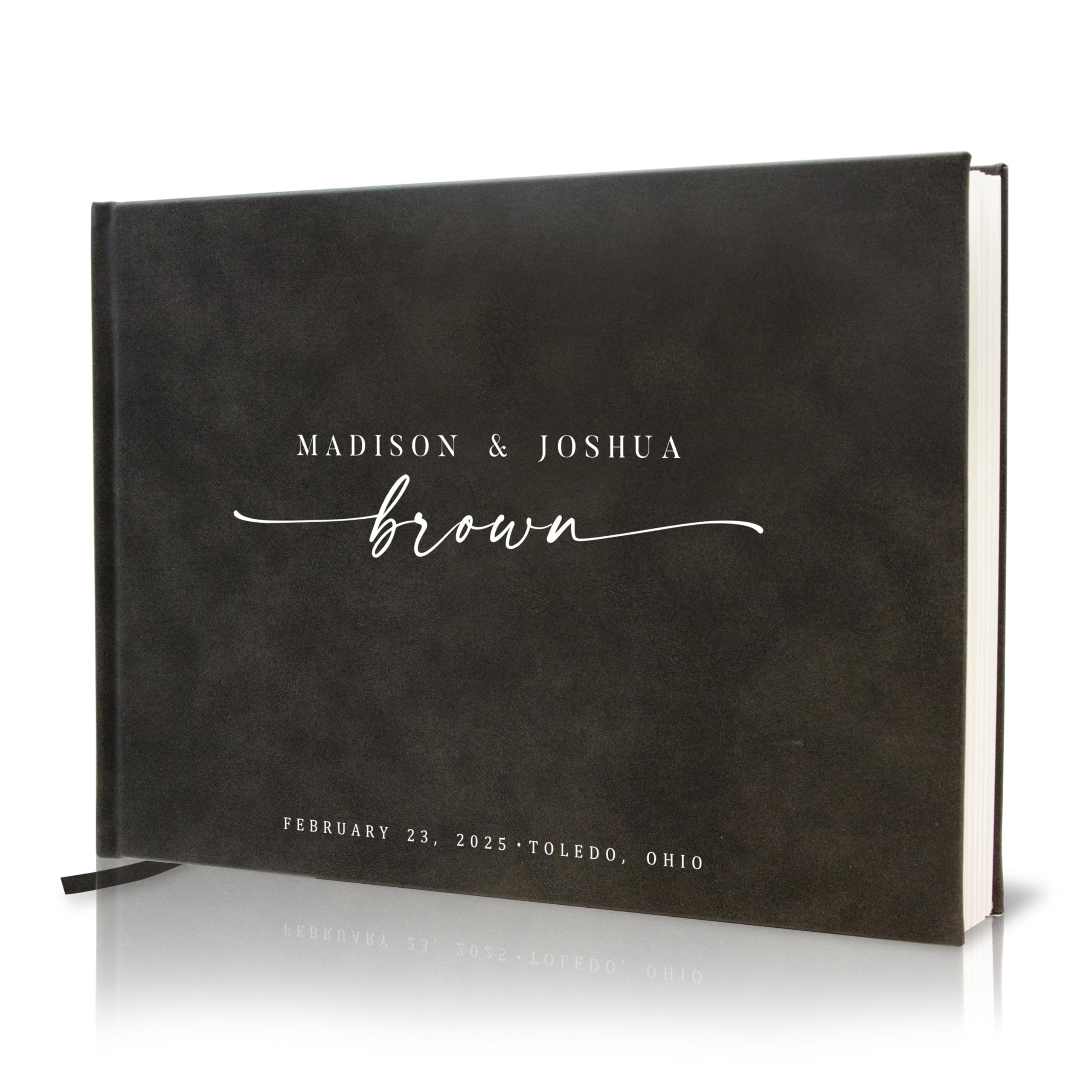 Personalized Guest Book - 11.5" x 8.5" Custom Bride & Groom Names with Bookmark and Hard Cover 140 GSM Blank Pages, for Weddings Guest Book, Engagements, Birthdays, Special Events, Charcoal