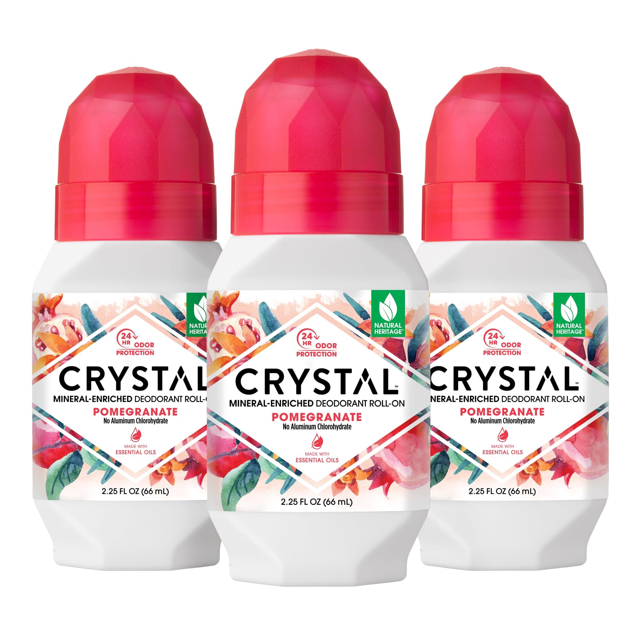 Crystal Deodorant Essence Roll On Pomegranate 2.25 Oz. (3 Pack)