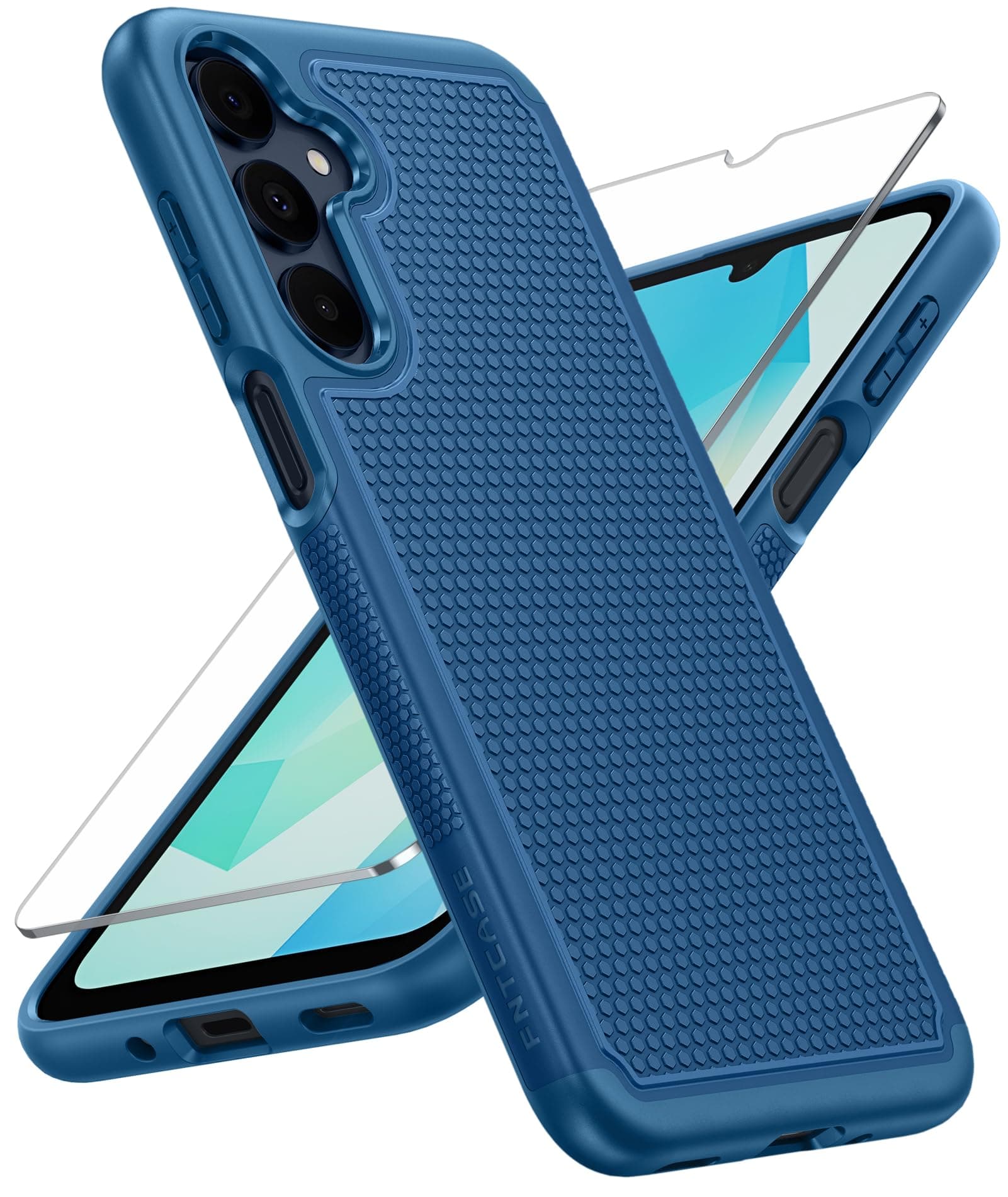 FNTCASE for Samsung A17/A16 Phone Case: Dual Layer Protective Heavy Duty Cell Galaxy Cover with Non Slip Textured Back - Shockproof Rugged Military Grade Drop Protection Bumper Tough (Blue)