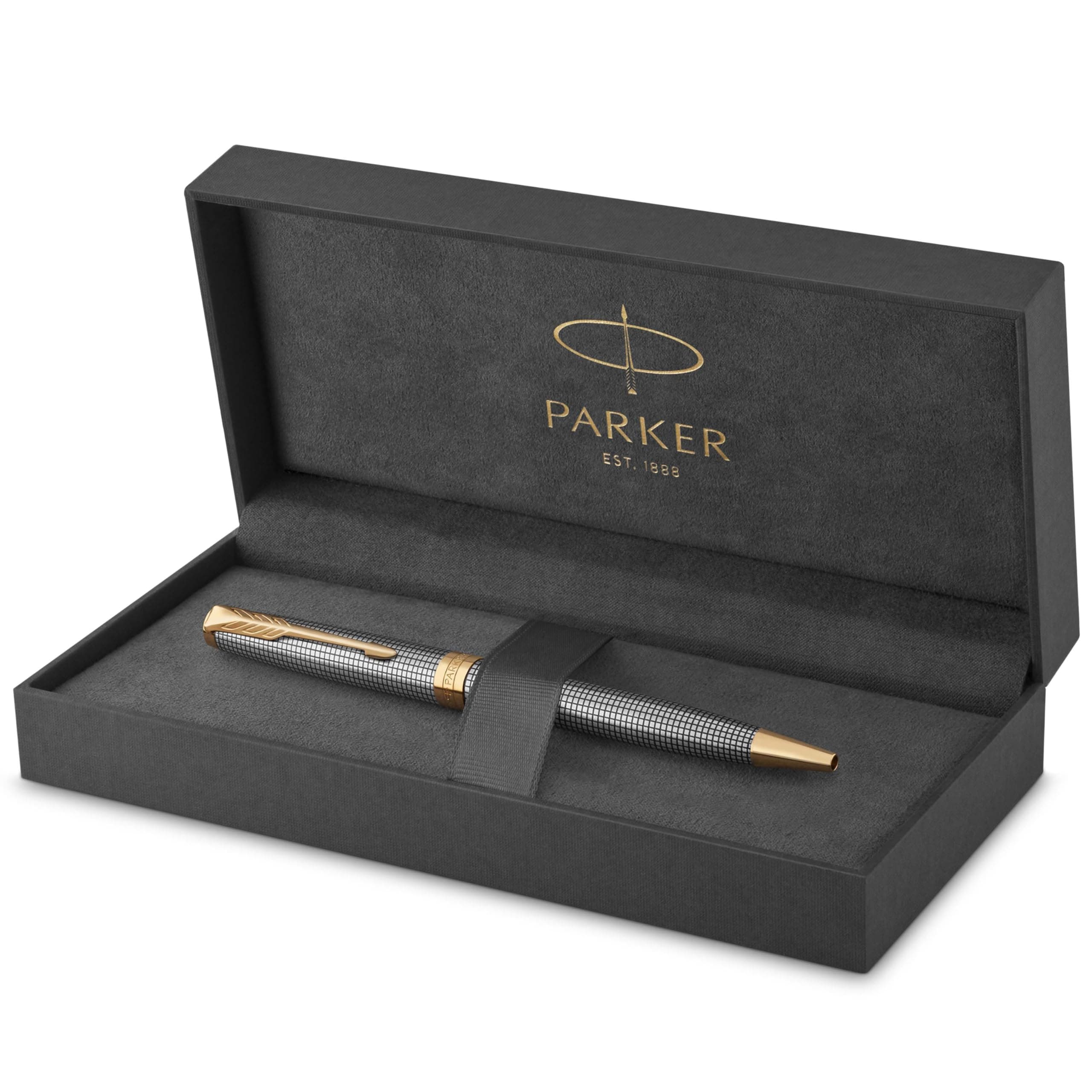 Parker Sonnet Ballpoint Pen Chiselled Silver with Gold Trim Medium Point Black Ink (1931492)