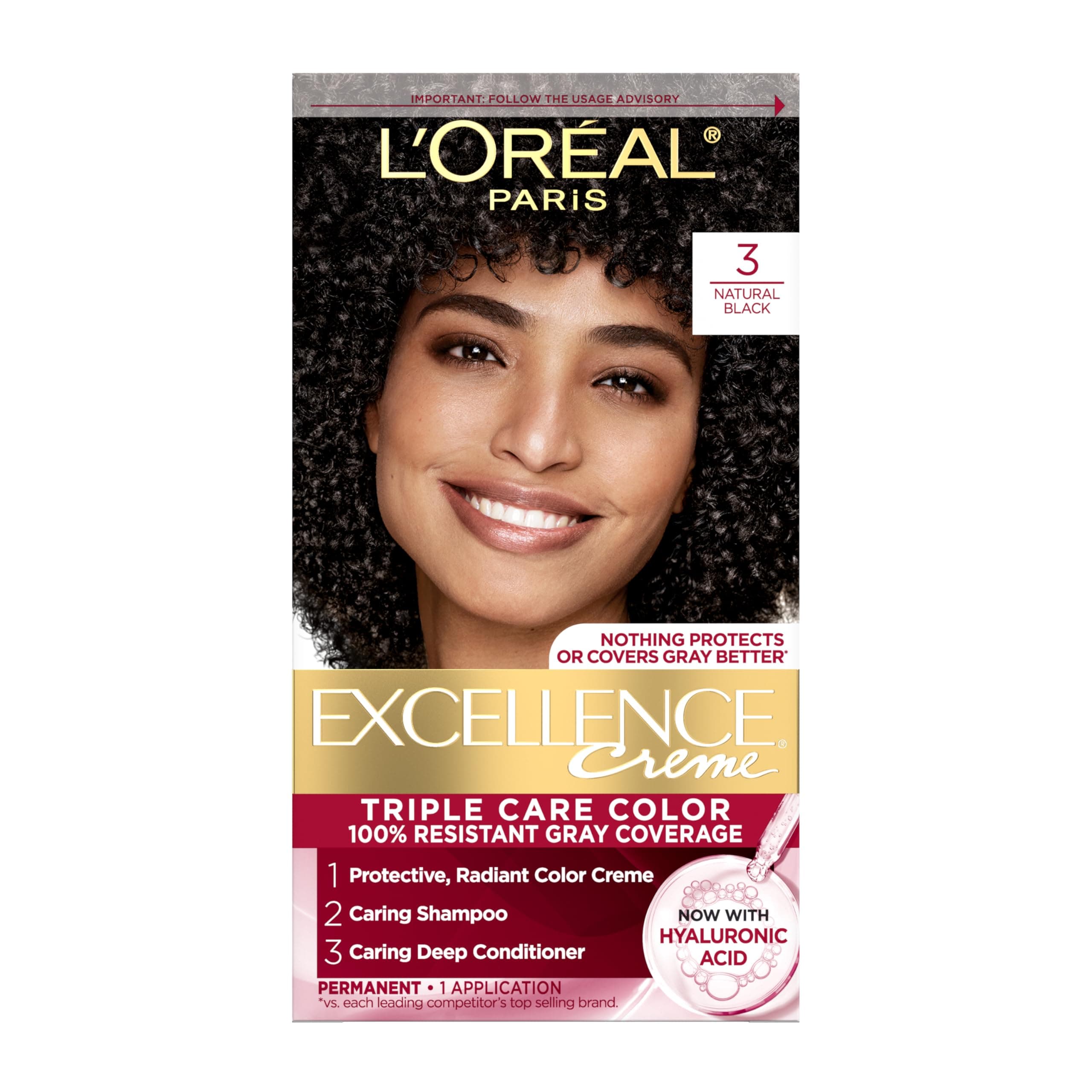 L'Oreal Paris Excellence Creme, 3 Natural Black, (Packaging May Vary)