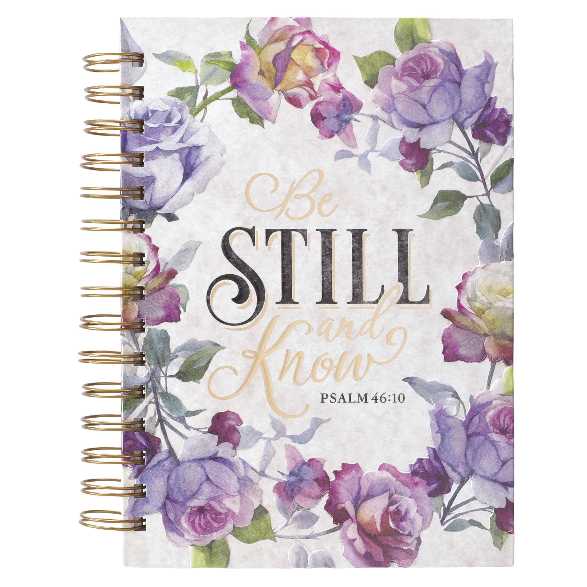 Christian Art Gifts Journal W/Scripture Be Still and Know Psalm 46:10 Bible Verse Purple Rose 192 Ruled Pages, Large Hardcover Notebook, Wire Bound