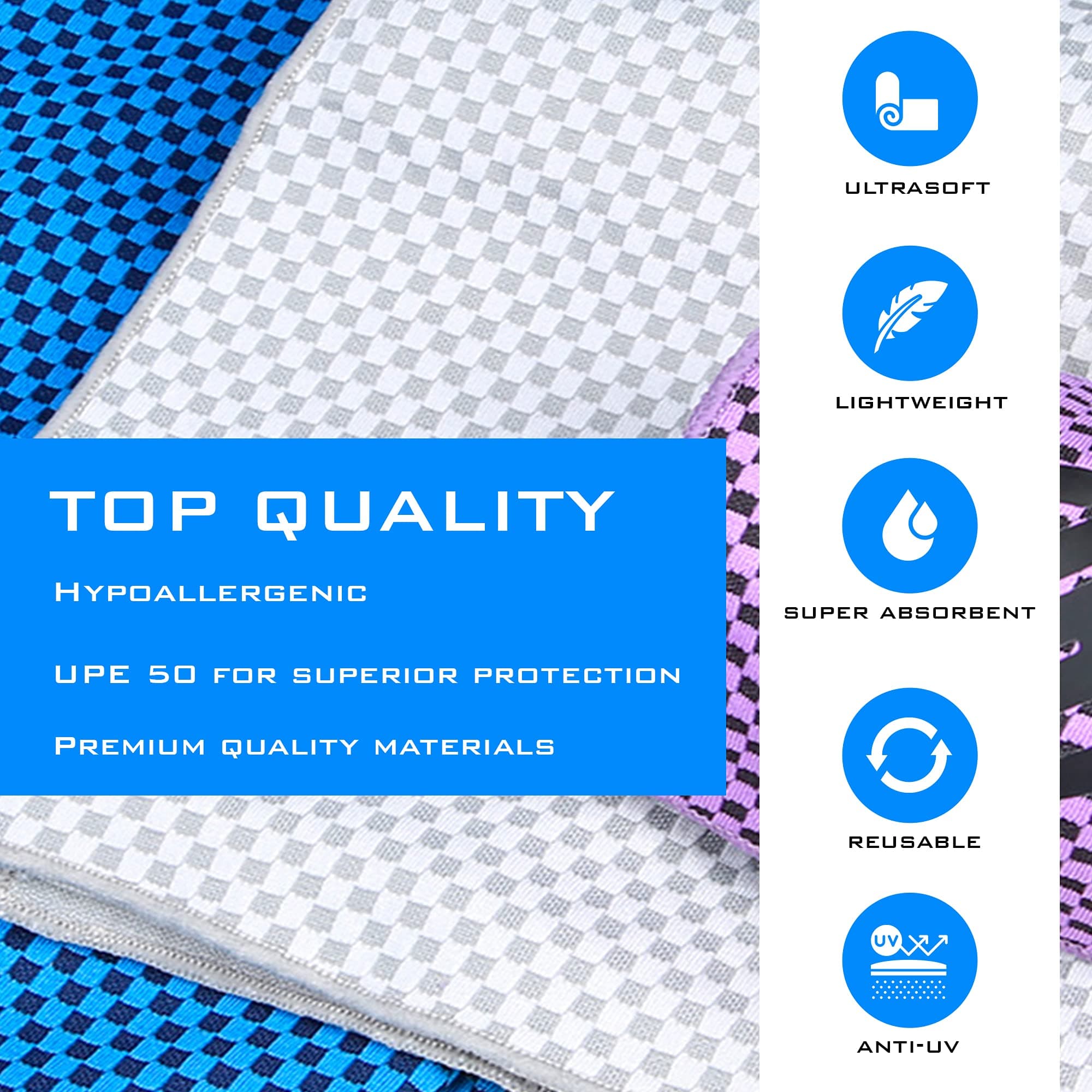 Grounded Sport ® Lightweight Microfiber Cooling Towel 3-Pack | 12" x 39" | for Exercise Spin Workout Camping Work Travel Hot Weather Women Men Neck Face | San Diego CA | Stay Grounded