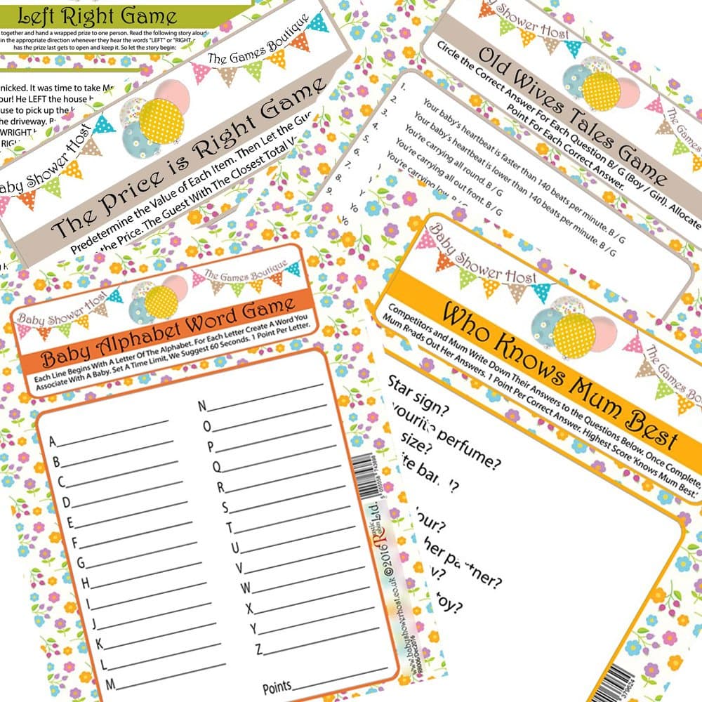 RUSTIC ROBIN RR Designs Baby Shower Games Pack 5 Party Games Bundle Baby Trivia & Activities 16 Guests