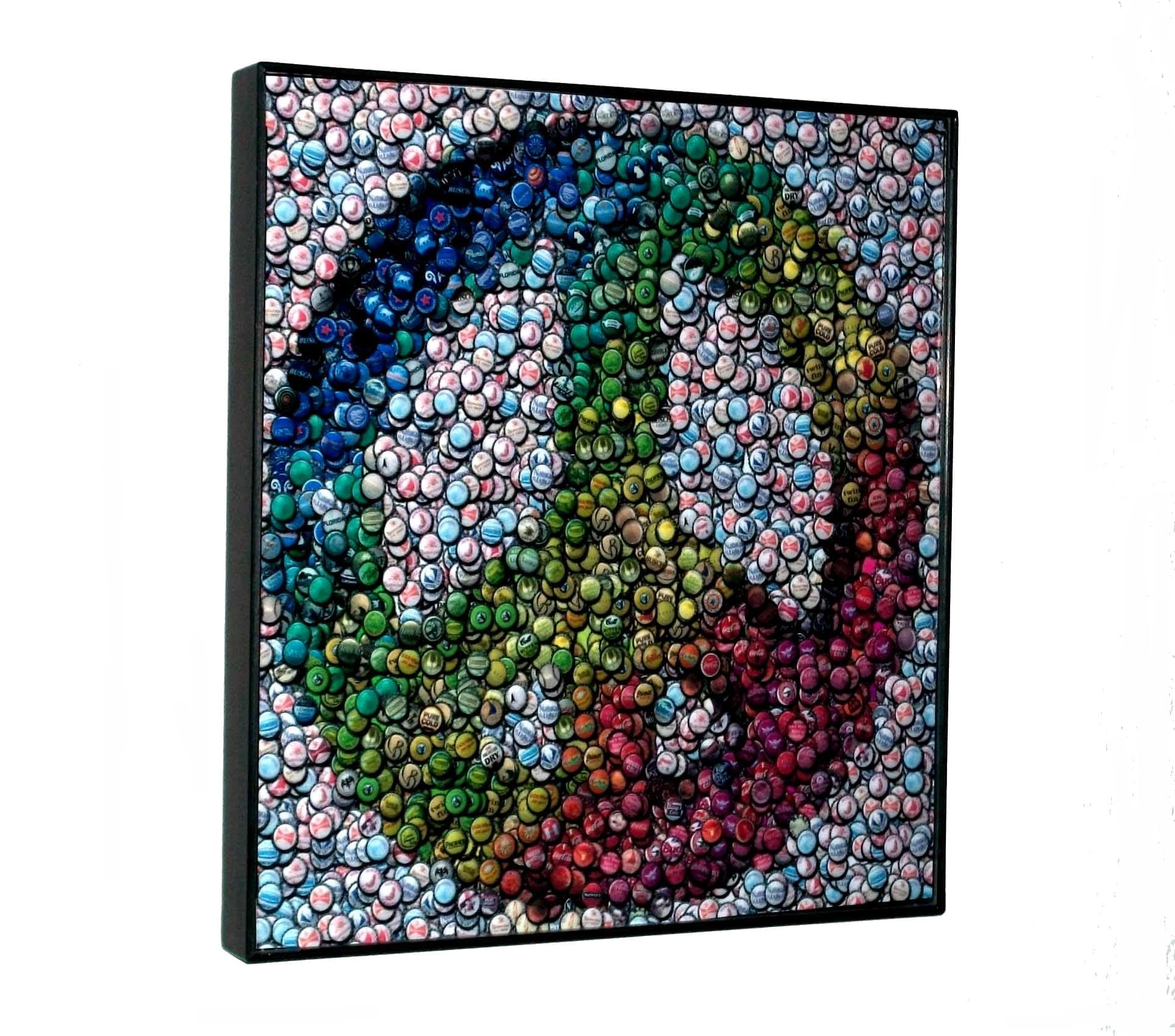 5 X 5 Inch Mini Peace Sign Framed Pop Art Bottlecap Mosaic