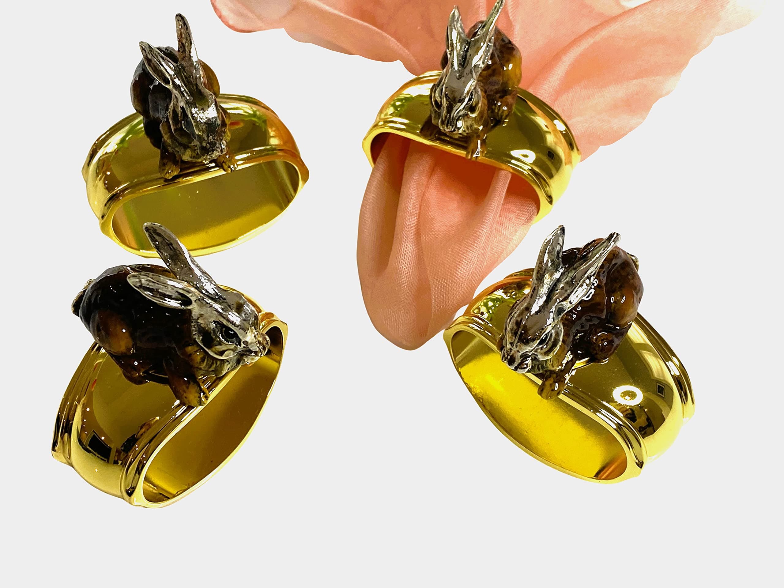 Turnwald Hans Set 4 Rabbit Bunny Signed Silverplate Figural Napkin Rings Easter Gift Box