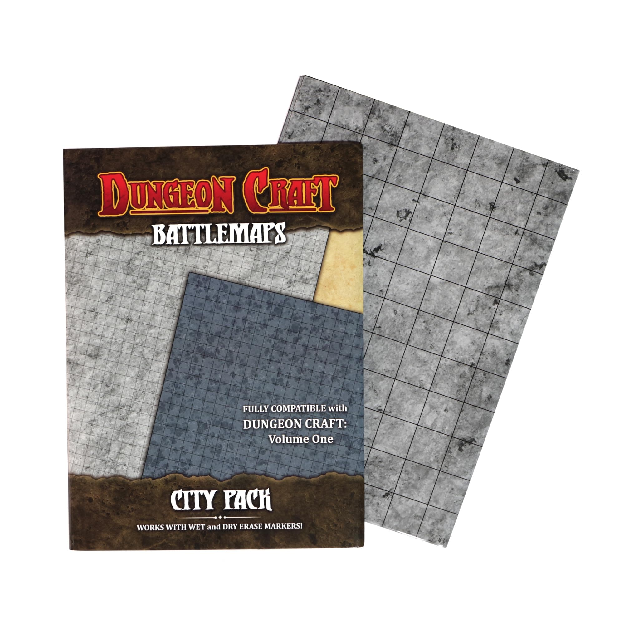 Dungeon Craft Battle Map for DND & RPG – Double-Sided Gloss Laminated 24"x33" Mat with 1" Grid – Wet/Dry Erase Tabletop Terrain – City Pack